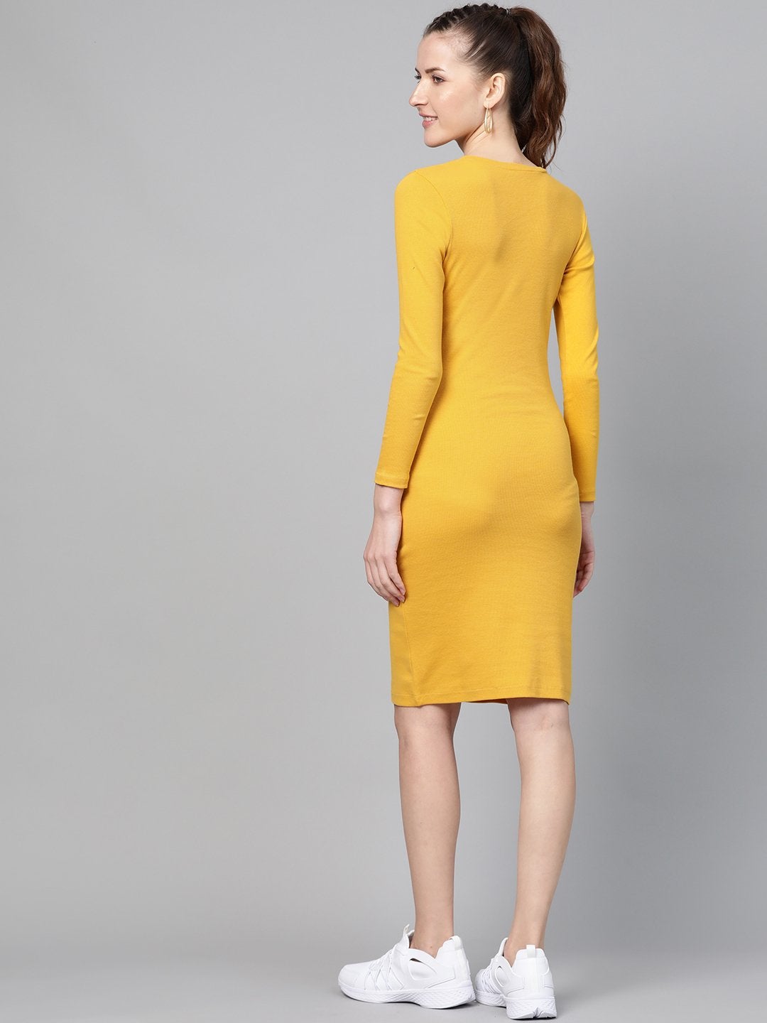 Women's Mustard Rib Bodycon Dress - SASSAFRAS