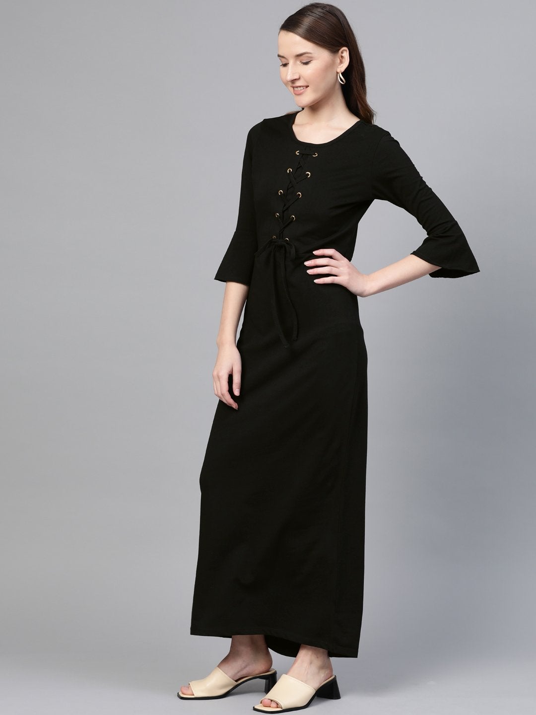 Women's Black Front Criss Cross Detail Maxi - SASSAFRAS