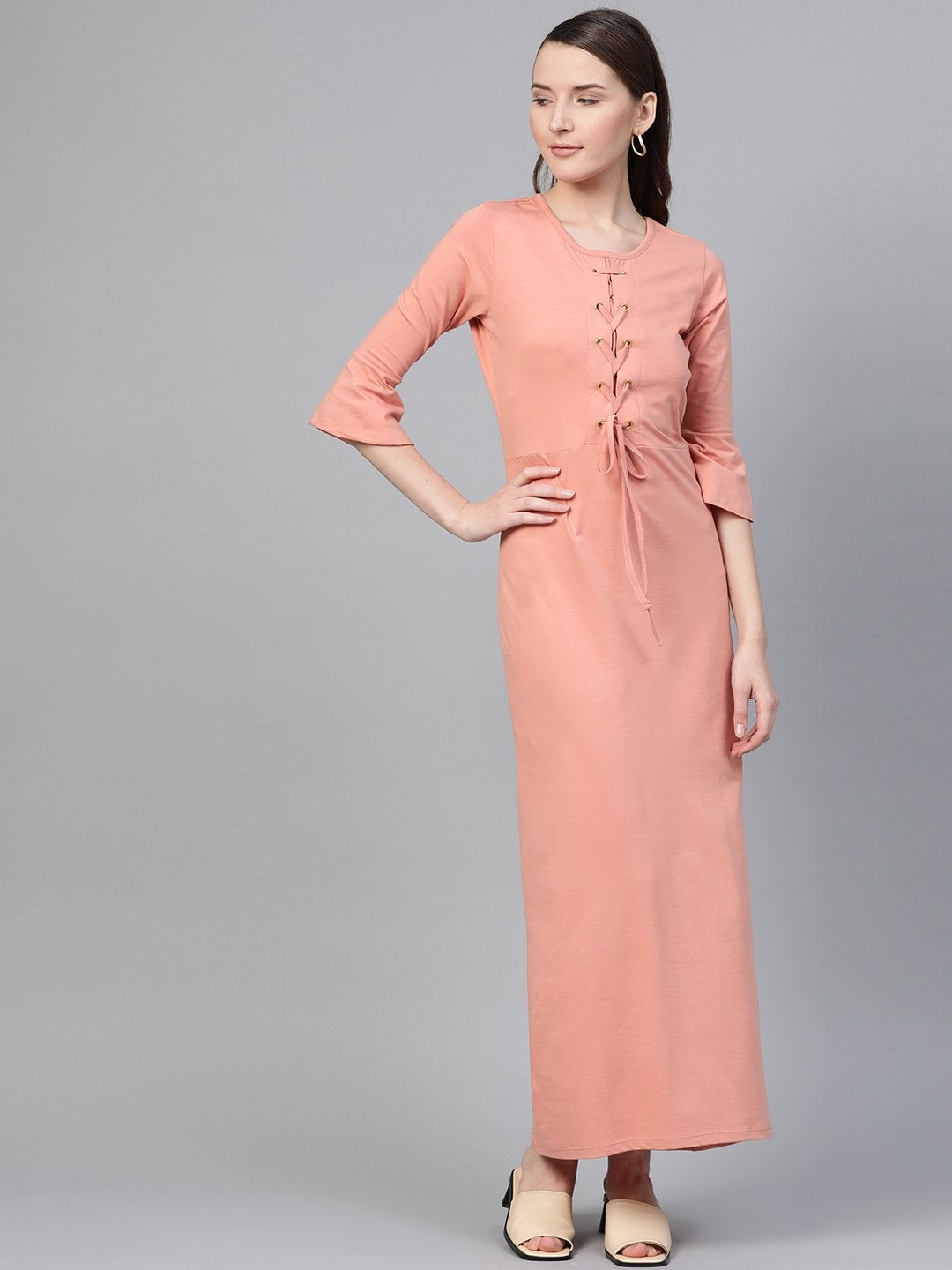 Women's Peach Front Criss Cross Detail Maxi - SASSAFRAS