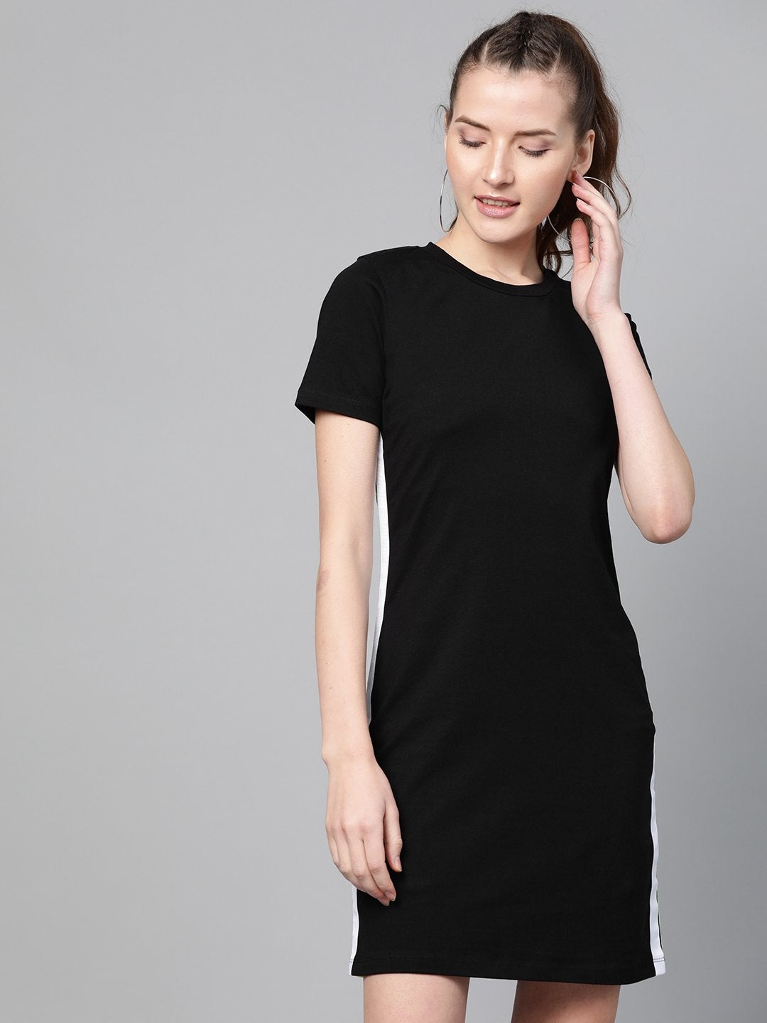 Women's Black Side Tape Bodycon Dress - SASSAFRAS