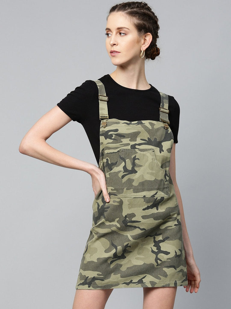 Women's Green Camouflage Twill Pinafore Dress