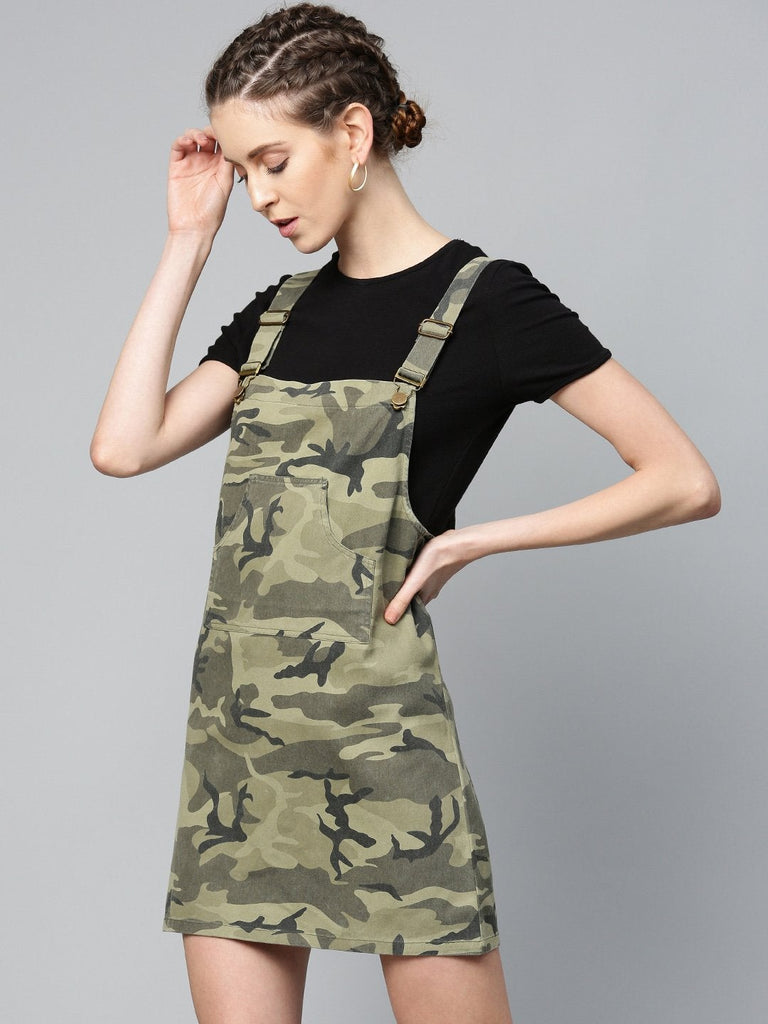 Women's Green Camouflage Twill Pinafore Dress