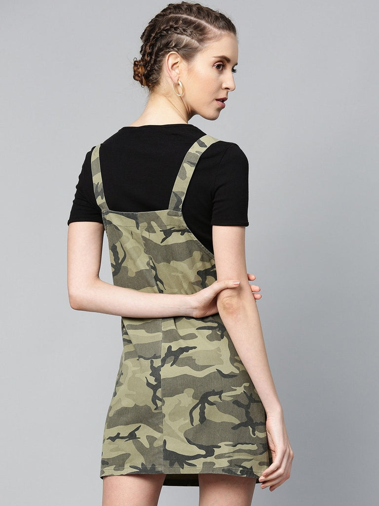 Women's Green Camouflage Twill Pinafore Dress