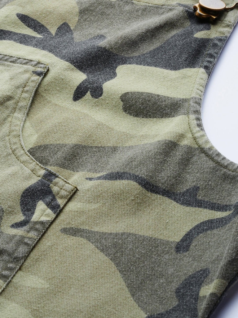 Women's Green Camouflage Twill Pinafore Dress