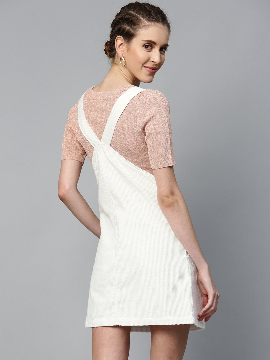 Women's White Corduroy Pinafore Dress - SASSAFRAS