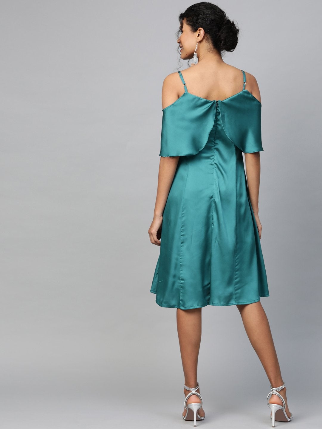 Women's Emerald Green Satin Strappy Skater Dress - SASSAFRAS