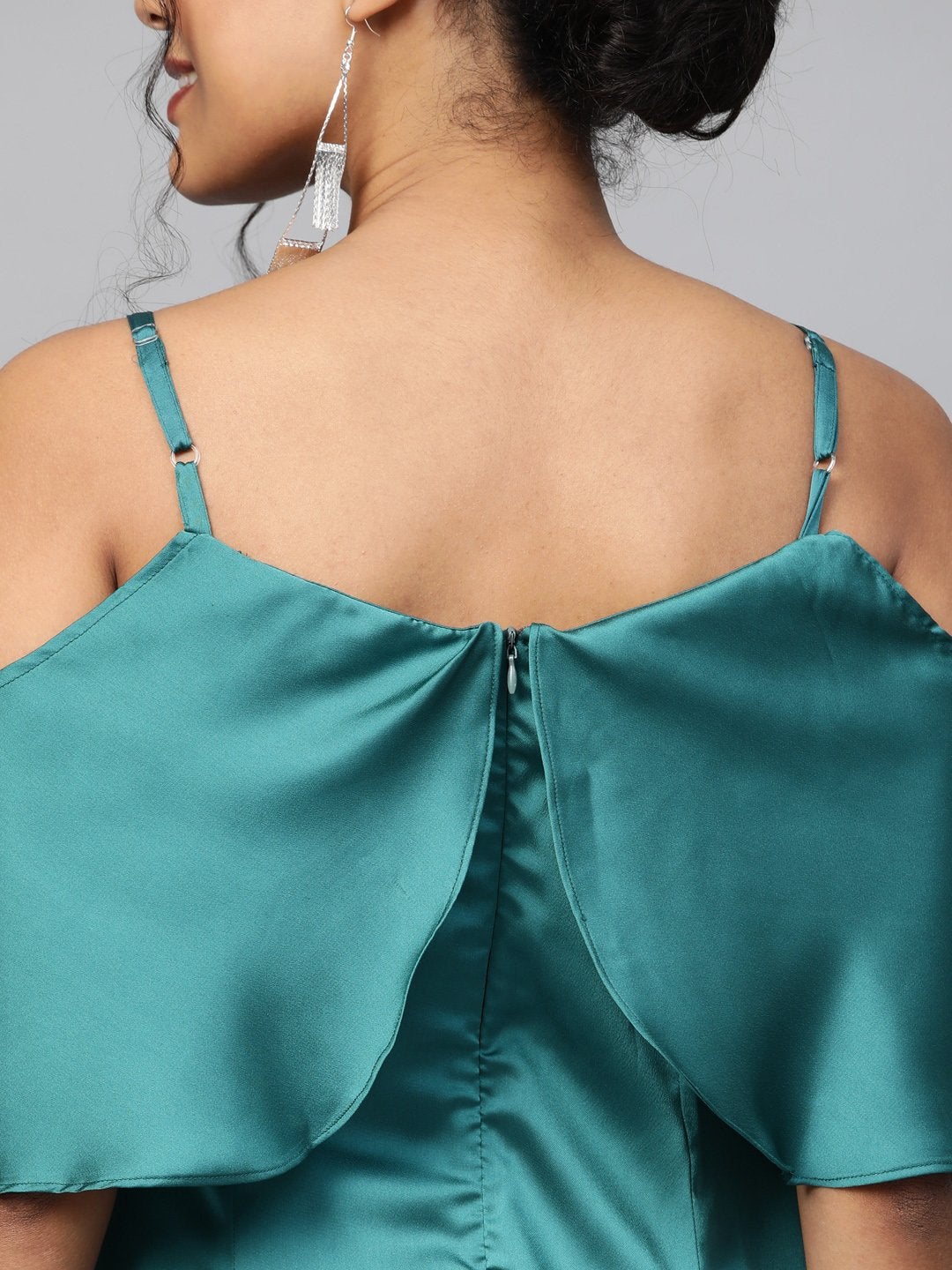 Women's Emerald Green Satin Strappy Skater Dress - SASSAFRAS