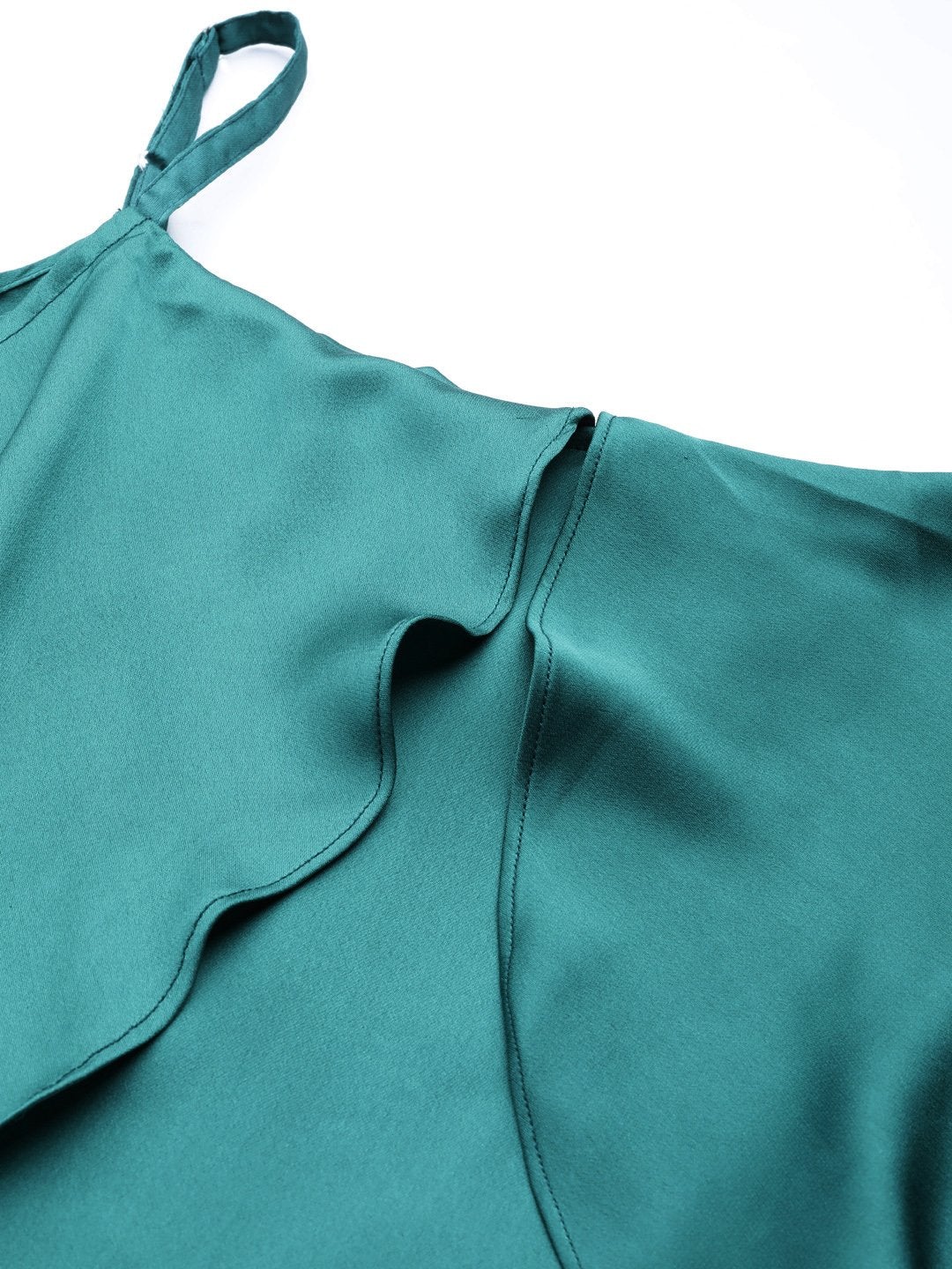 Women's Emerald Green Satin Strappy Skater Dress - SASSAFRAS