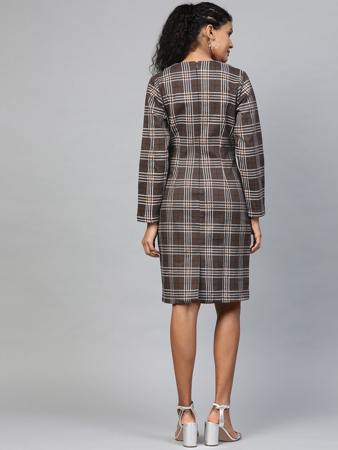 Women's Brown Check Wrap Twill Blazer Dress - SASSAFRAS