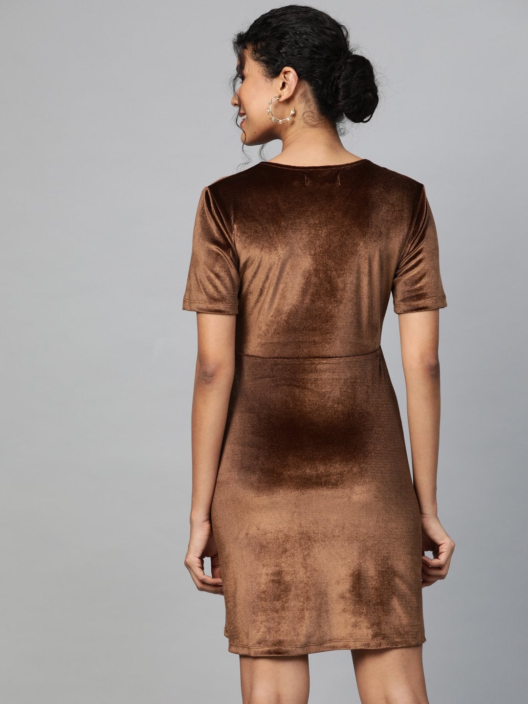 Women's Brown Velvet Wrap Skater Dress - SASSAFRAS