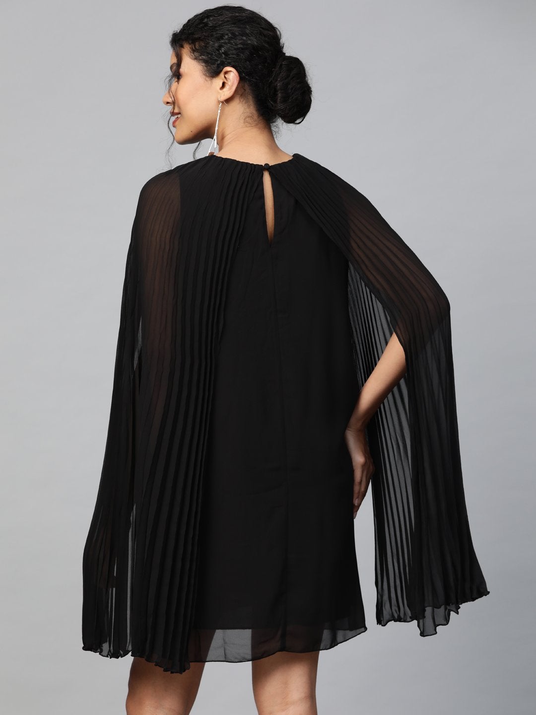 Women's Black Pleated Cape Dress - SASSAFRAS