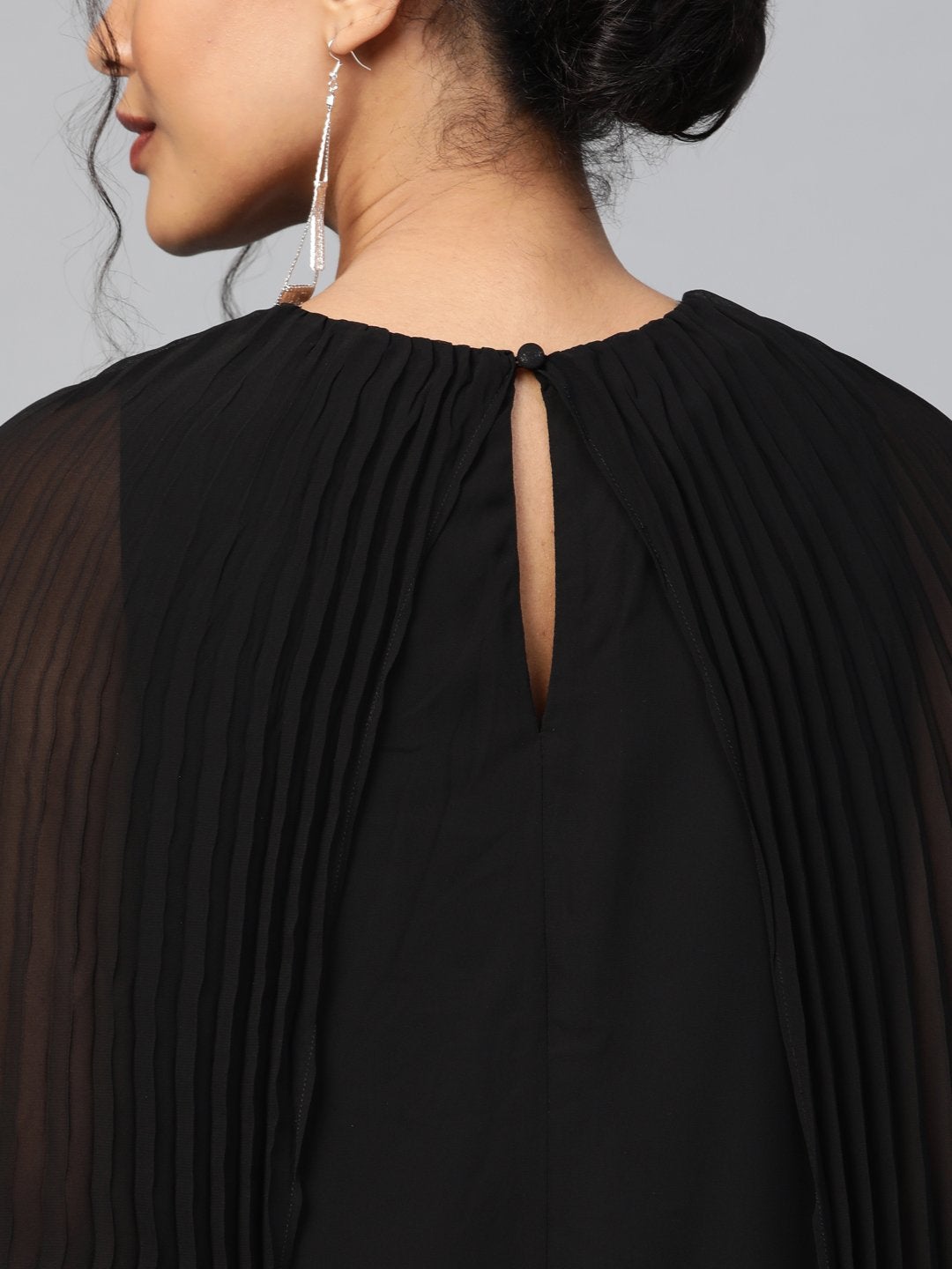 Women's Black Pleated Cape Dress - SASSAFRAS