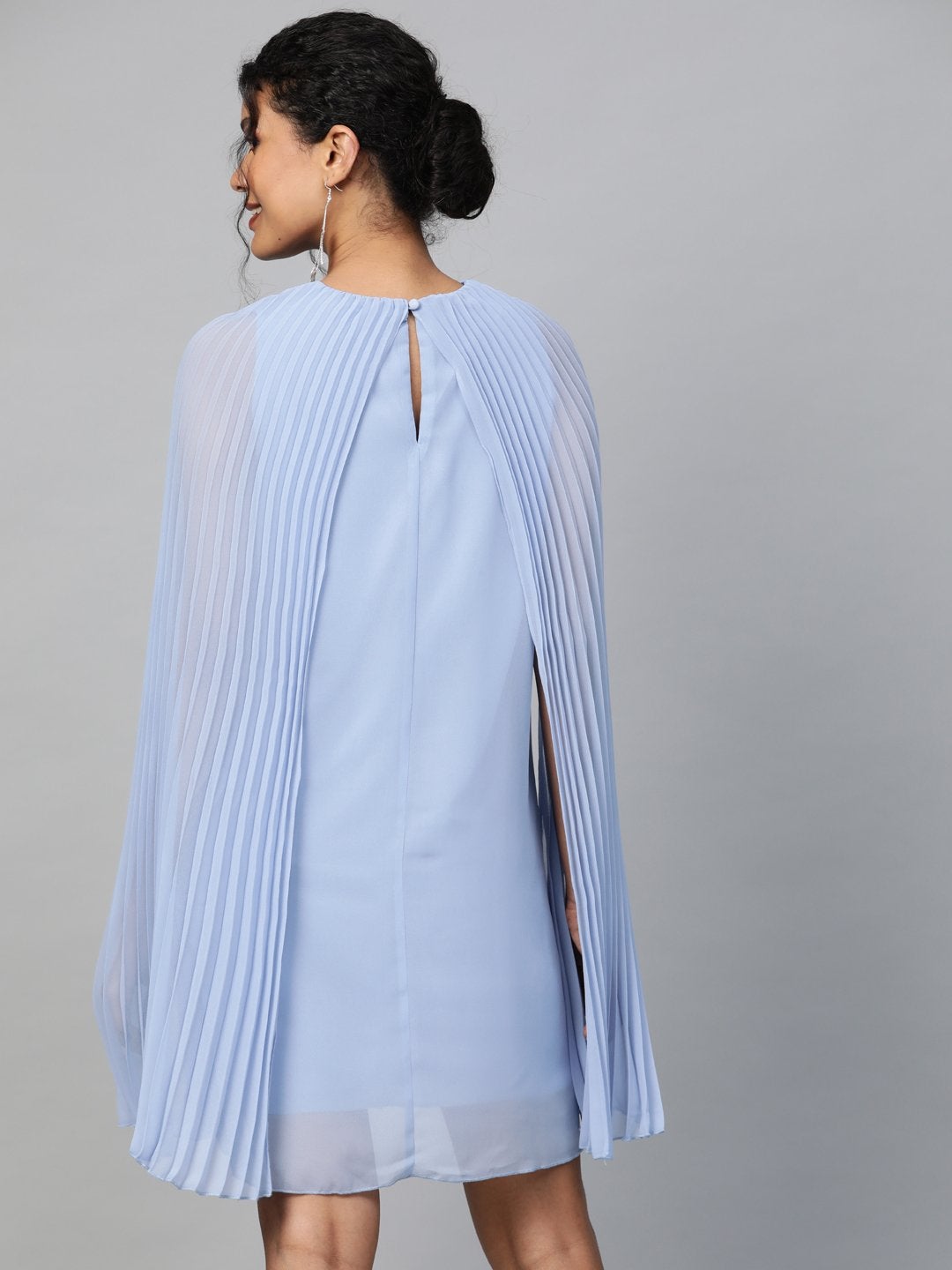 Women's Blue Pleated Cape Dress - SASSAFRAS