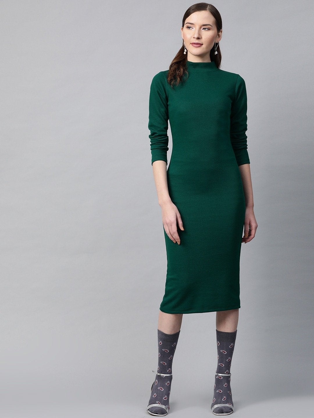 Women's Emerald Rib Full Sleeve Bodycon Dress - SASSAFRAS