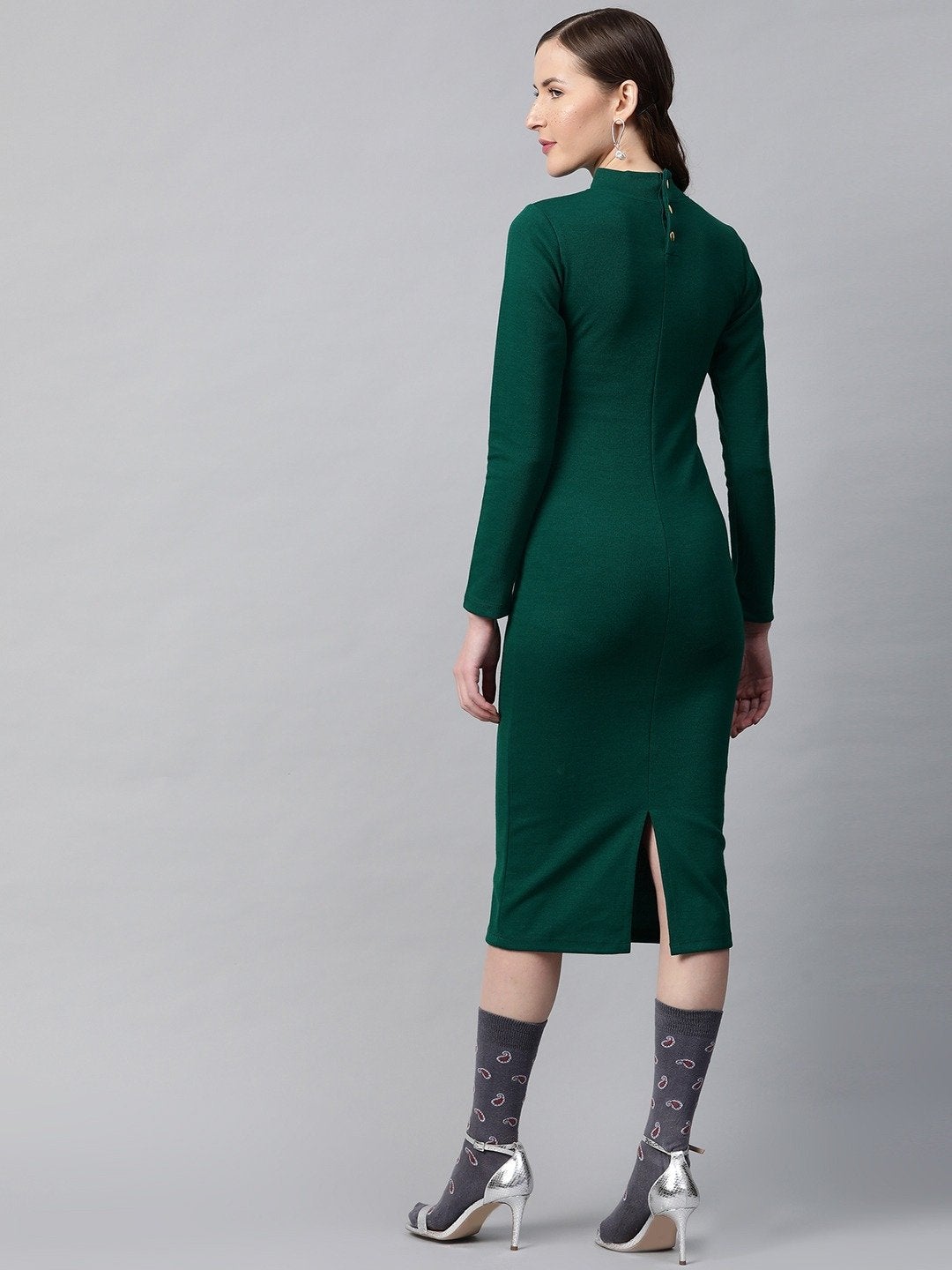 Women's Emerald Rib Full Sleeve Bodycon Dress - SASSAFRAS