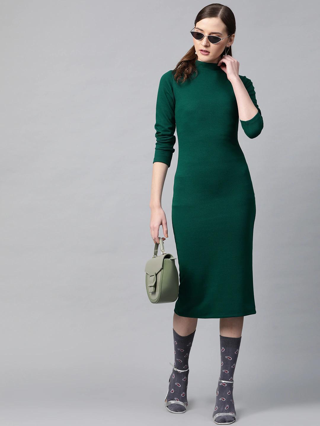 Women's Emerald Rib Full Sleeve Bodycon Dress - SASSAFRAS