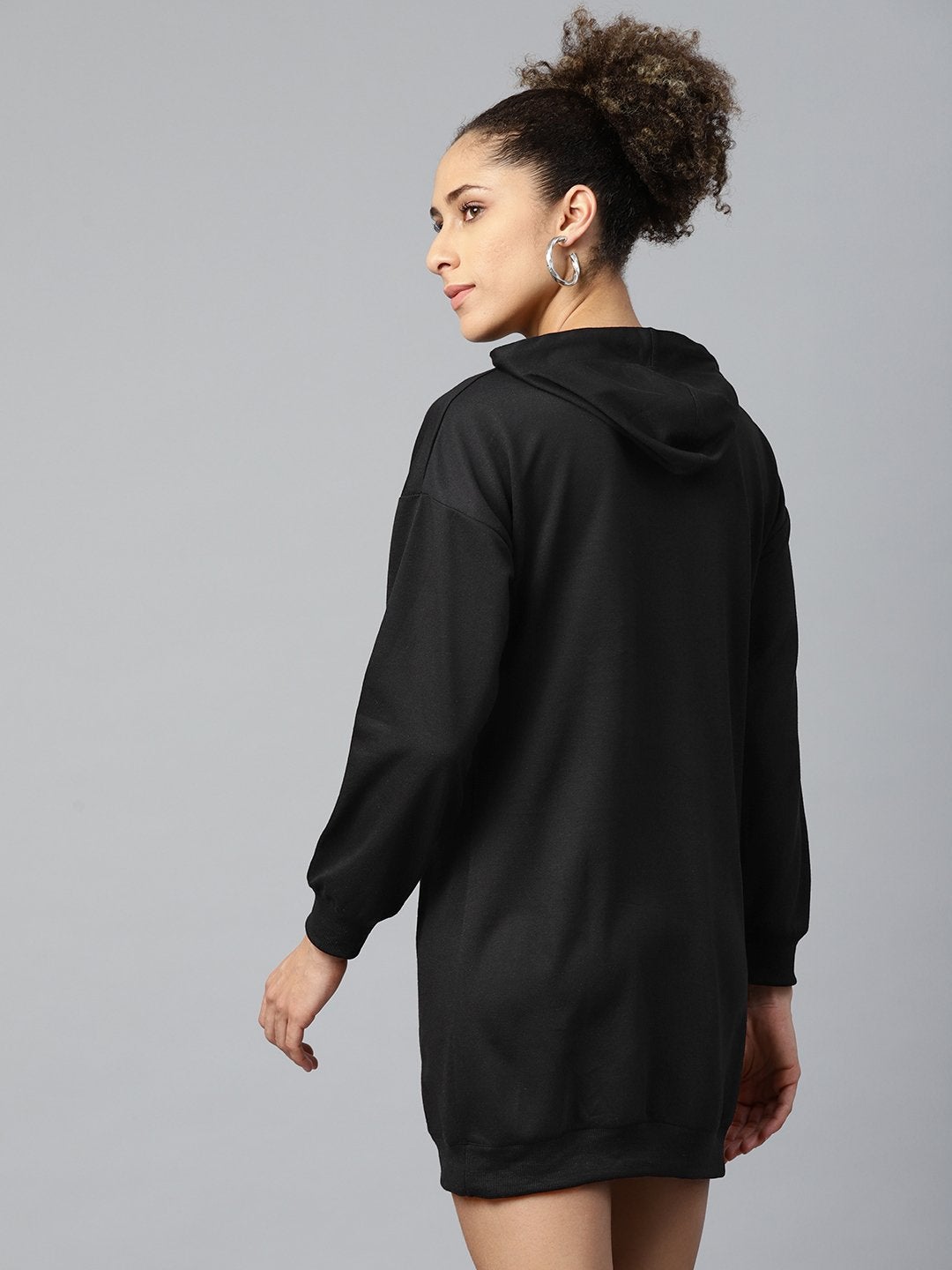 Women's Black Terry Instant-Print Hoodie Sweat Dress - SASSAFRAS