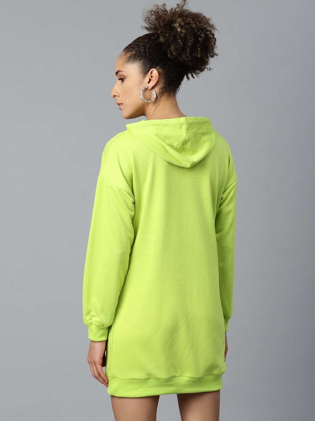 Women's Neon Green Now-Print Terry Hoodie Sweat Dress - SASSAFRAS