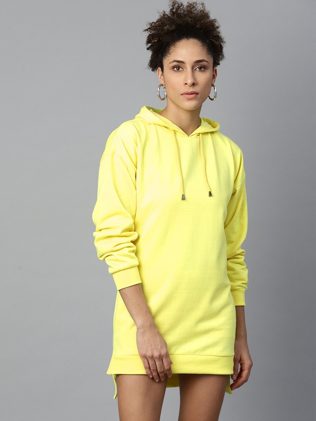 Women's Yellow Fleece Hoodie Sweat Dress - SASSAFRAS