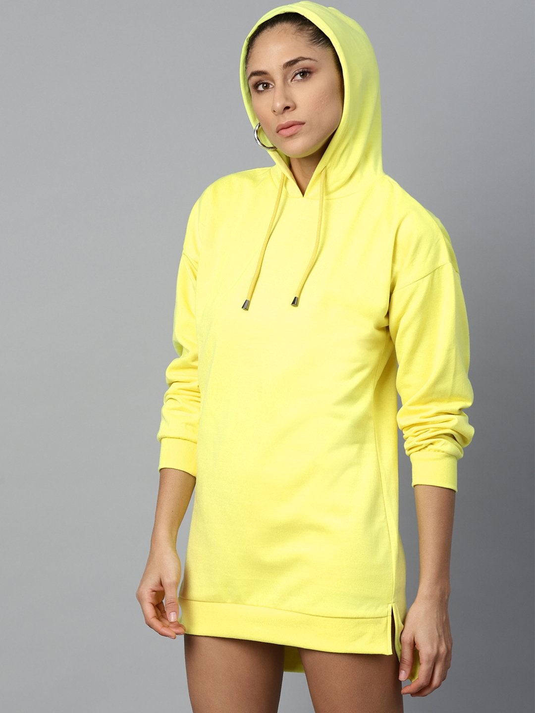 Women's Yellow Fleece Hoodie Sweat Dress - SASSAFRAS