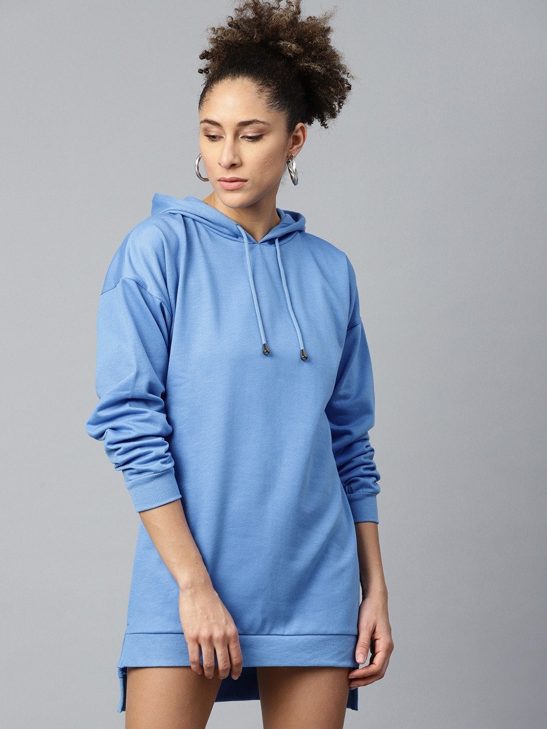 Women's Blue Fleece Hoodie Sweat Dress - SASSAFRAS