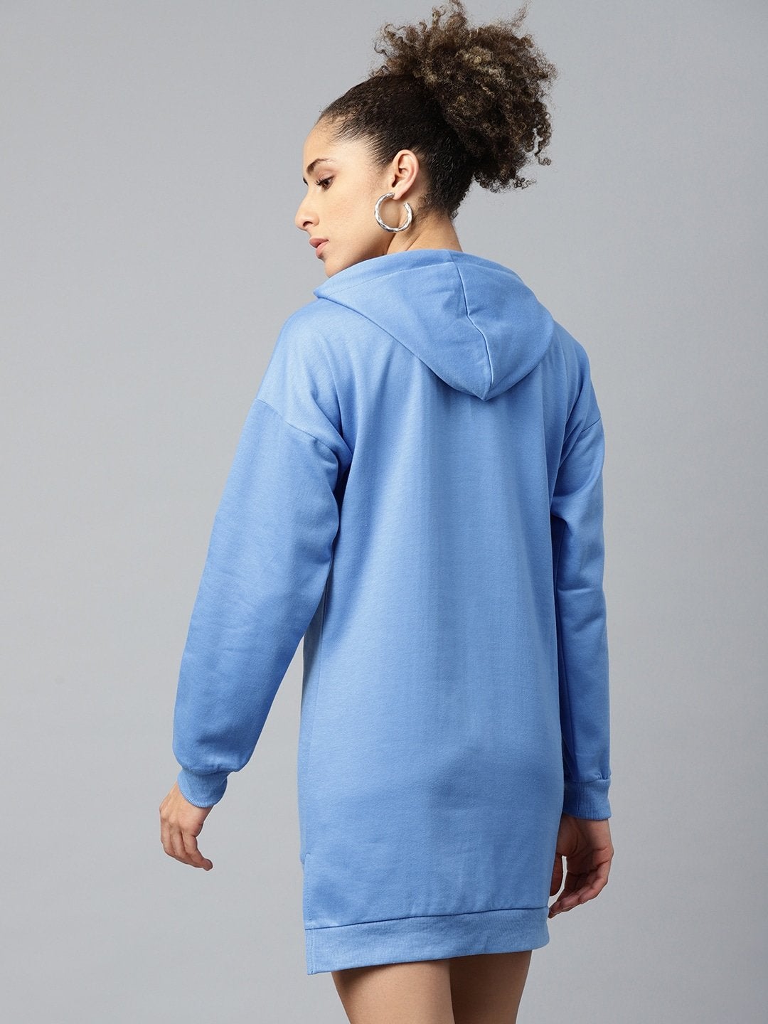 Women's Blue Fleece Hoodie Sweat Dress - SASSAFRAS