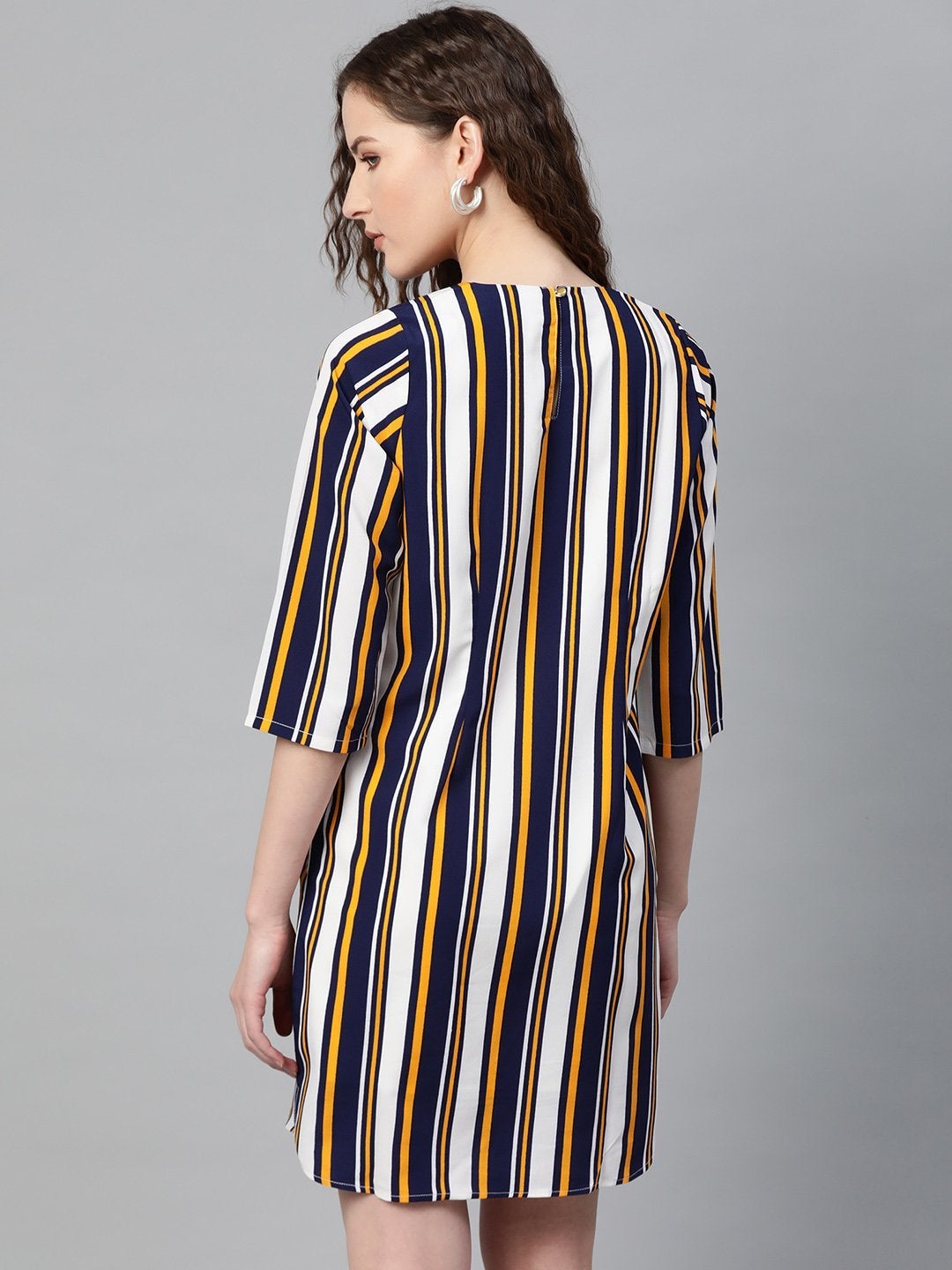 Women's Mustard Navy Stripe Shift Dress - SASSAFRAS