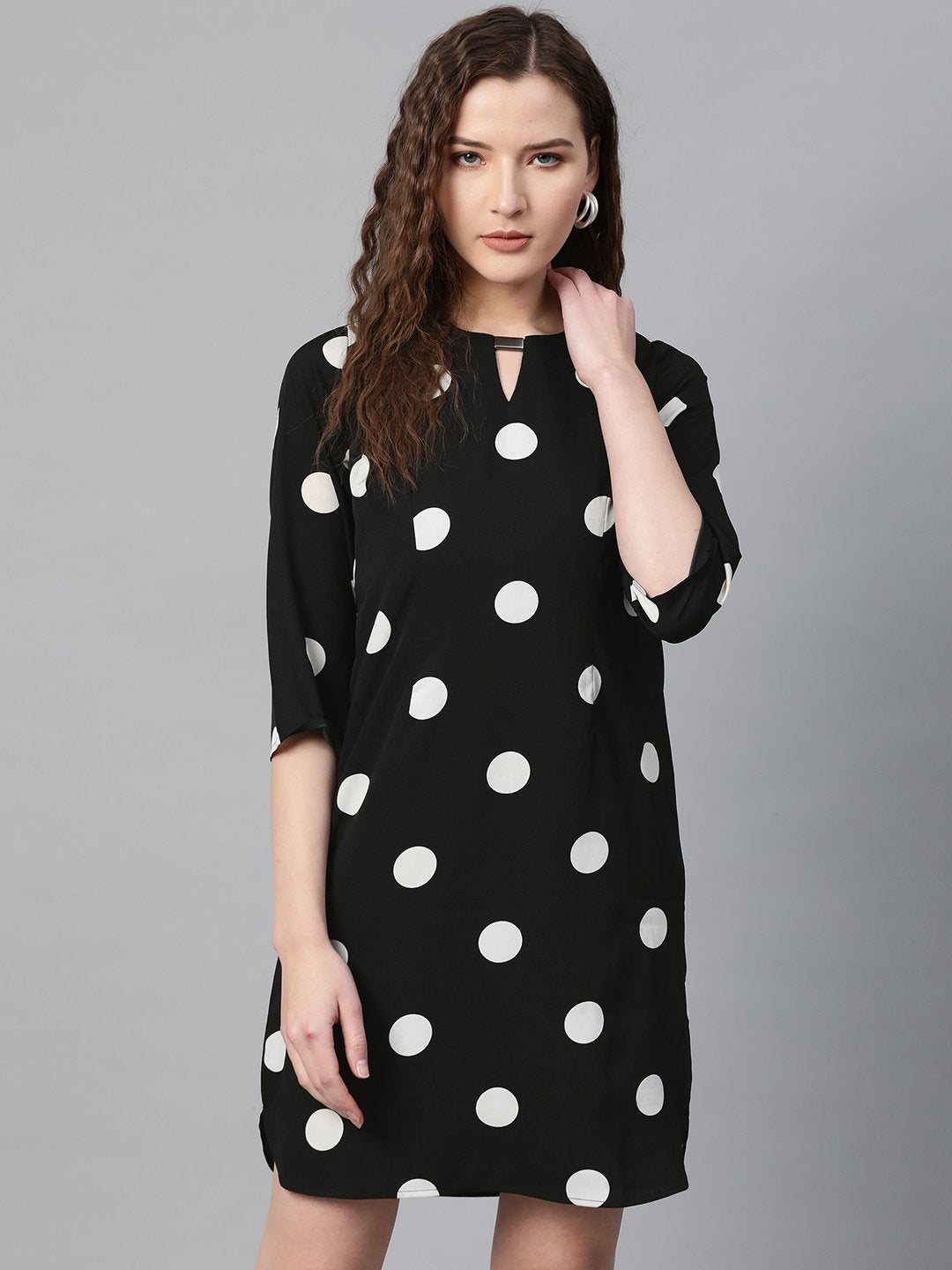 Women's Black Polka Shift Dress - SASSAFRAS