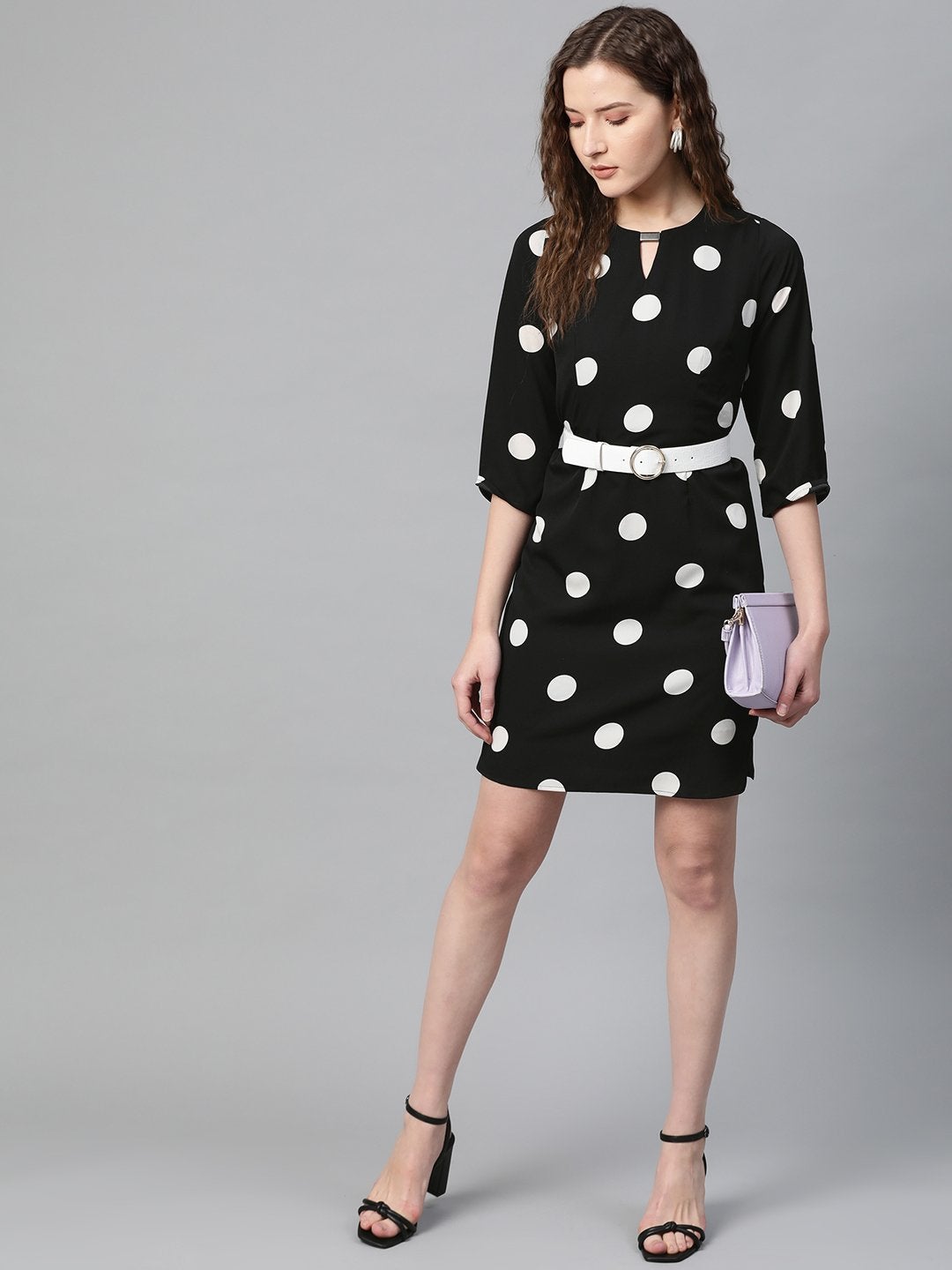 Women's Black Polka Shift Dress - SASSAFRAS