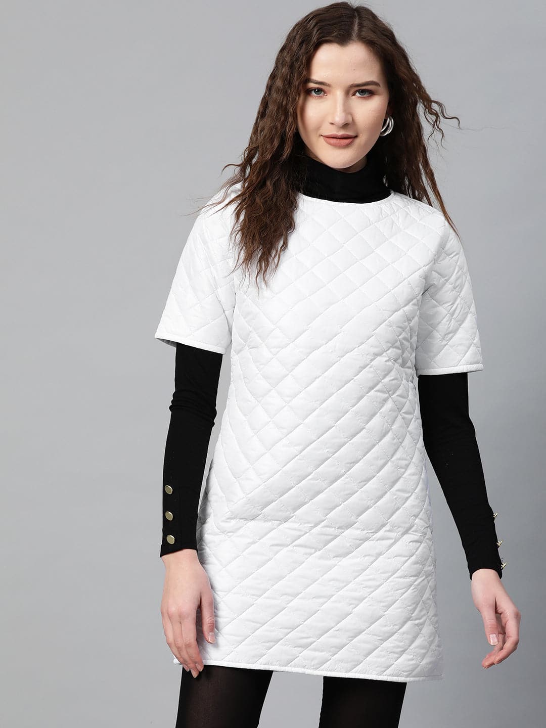 Women's White Quilted Shift Dress - Lyush