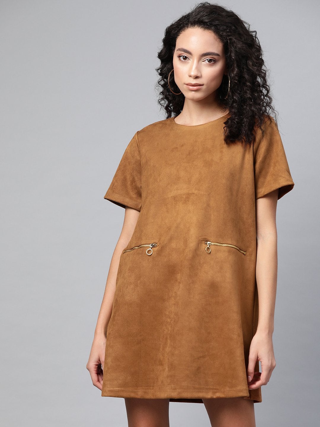 Women's Brown Suede A-Line Dress - SASSAFRAS