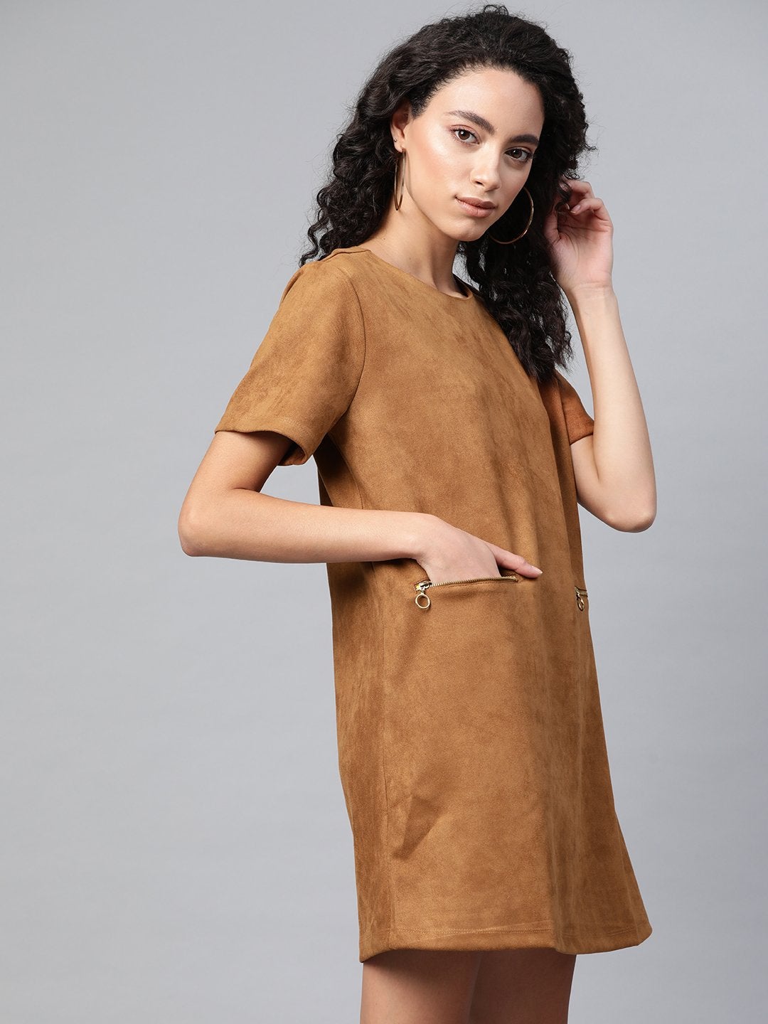 Women's Brown Suede A-Line Dress - SASSAFRAS