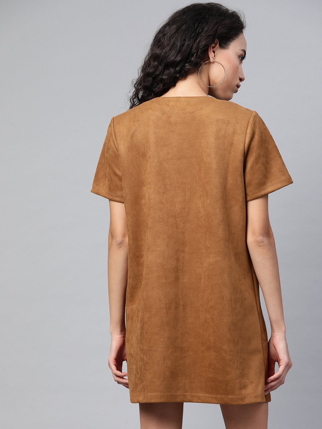 Women's Brown Suede A-Line Dress - SASSAFRAS