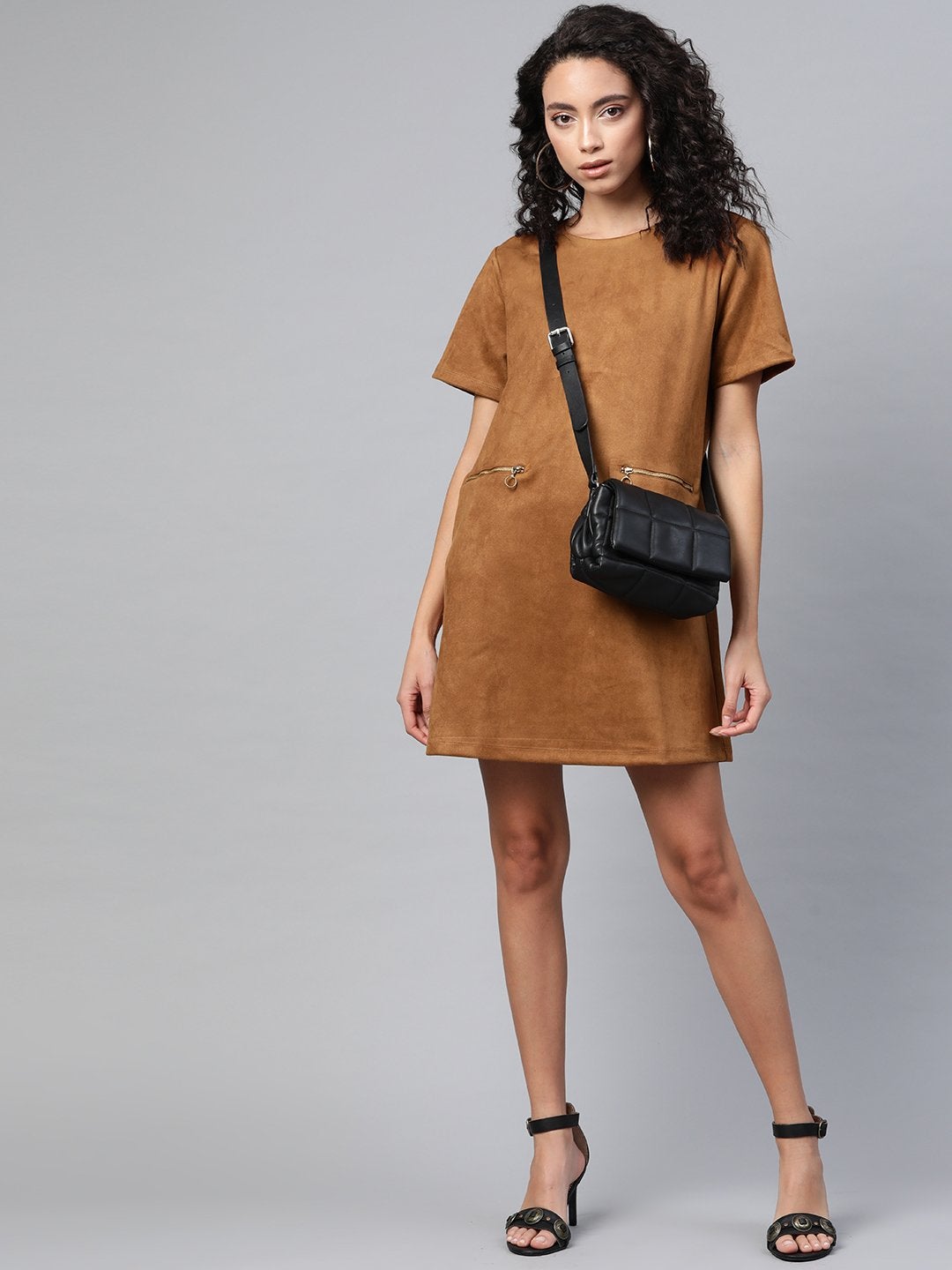 Women's Brown Suede A-Line Dress - SASSAFRAS