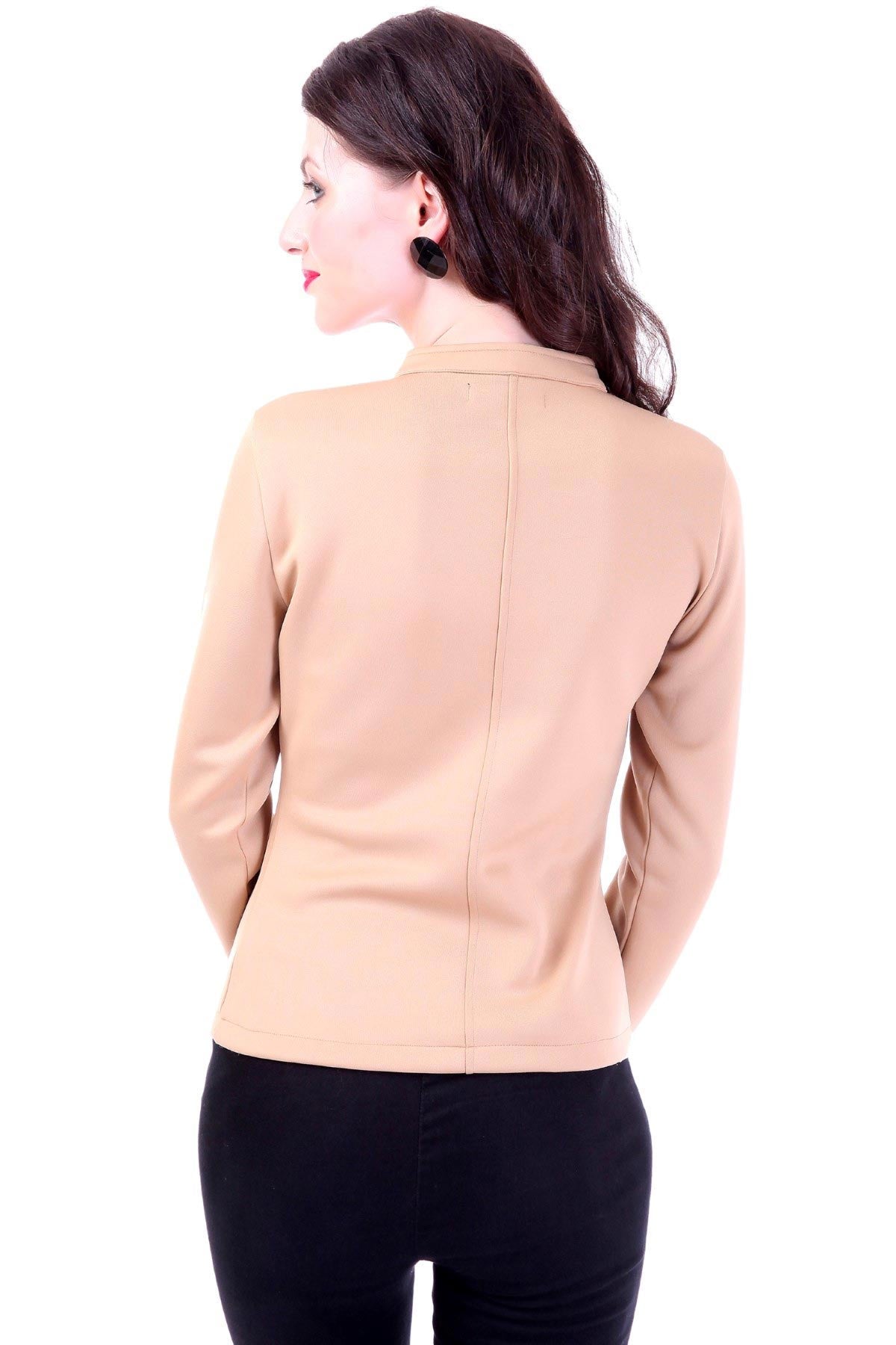 Women's Contrast Binding Beige Jacket - SASSAFRAS