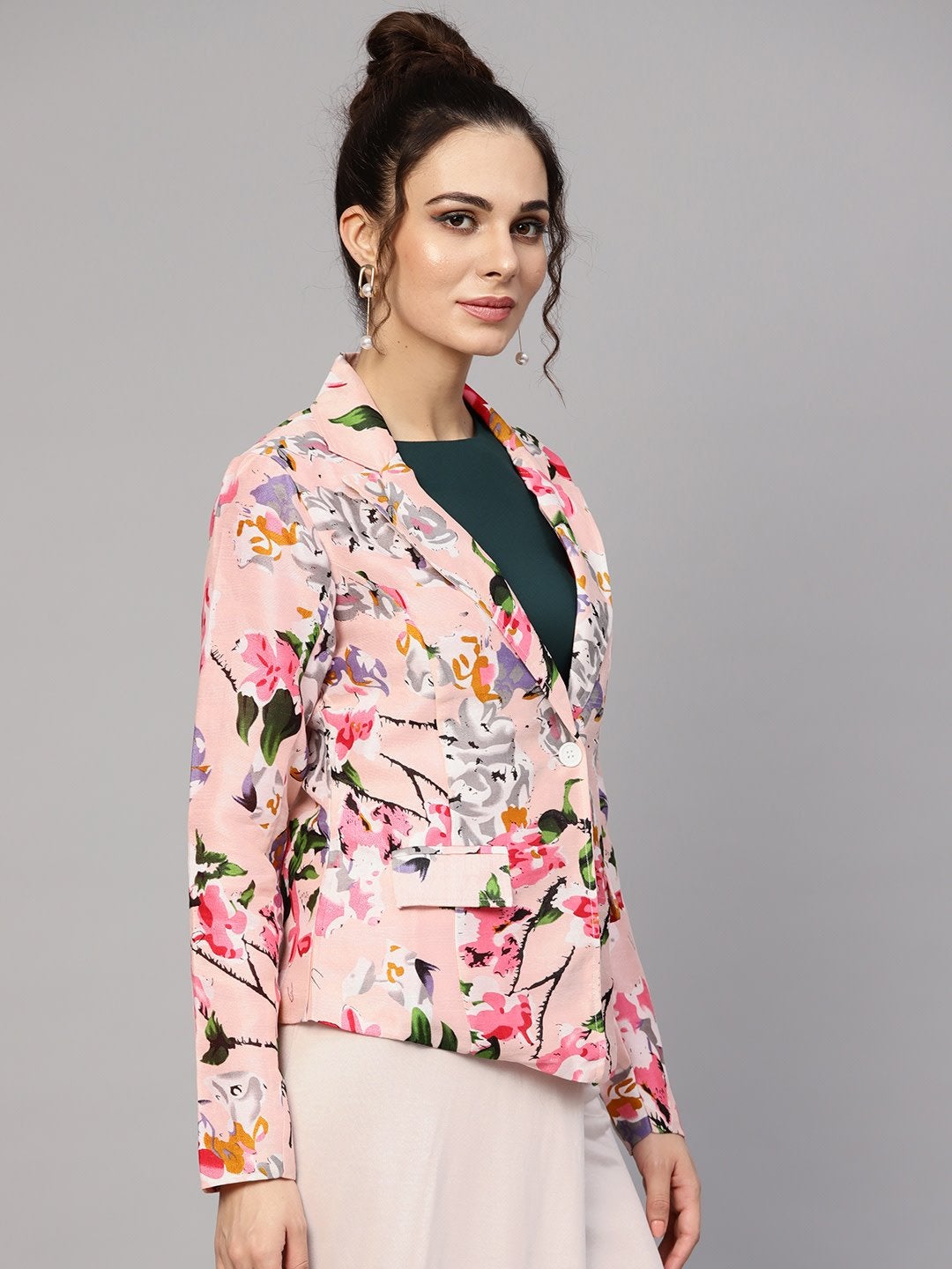 Women's Pink Floral Notched Collar Blazer - SASSAFRAS