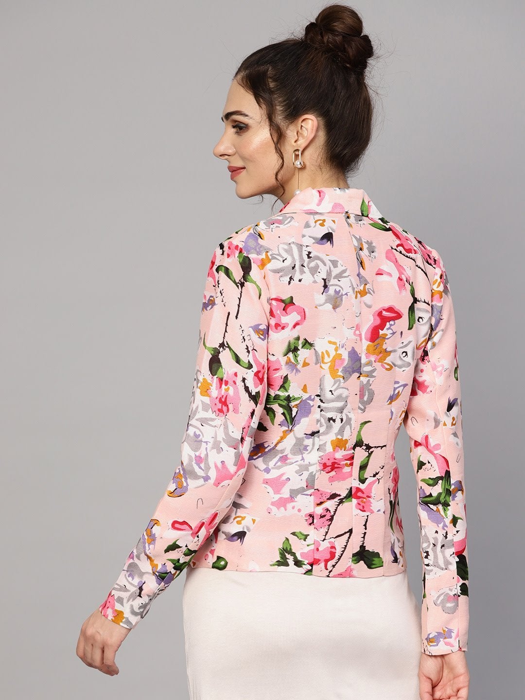 Women's Pink Floral Notched Collar Blazer - SASSAFRAS