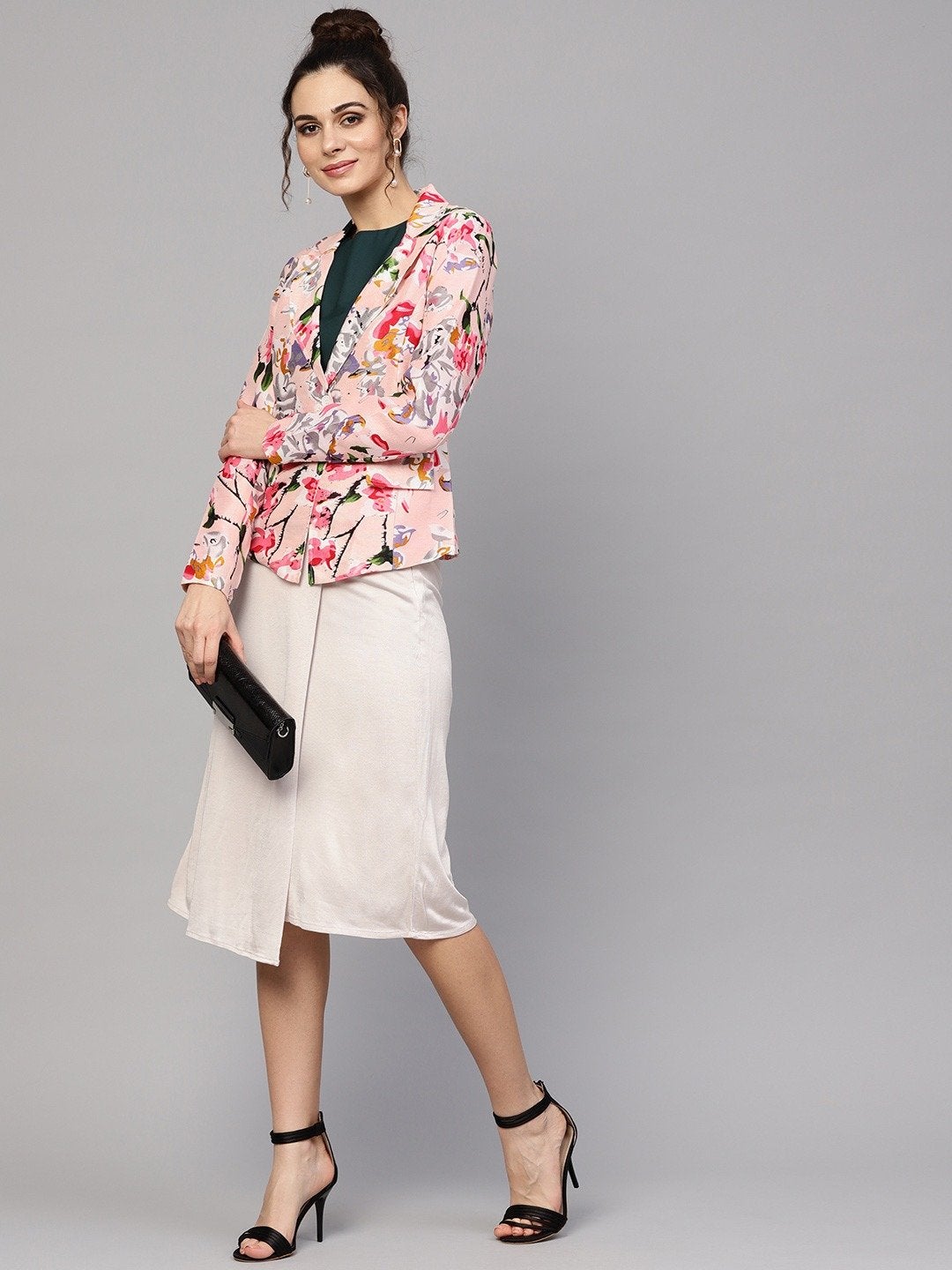 Women's Pink Floral Notched Collar Blazer - SASSAFRAS