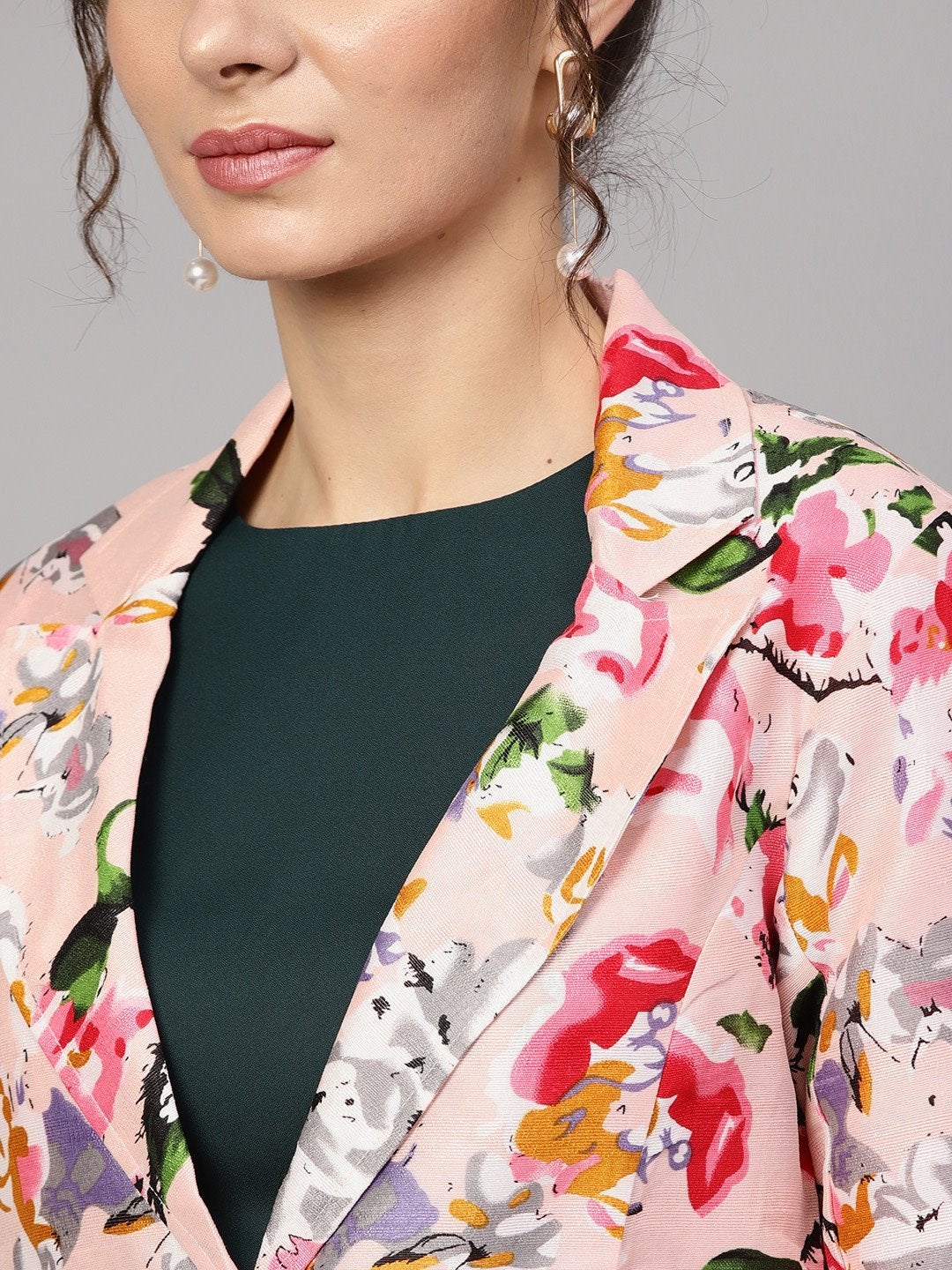 Women's Pink Floral Notched Collar Blazer - SASSAFRAS