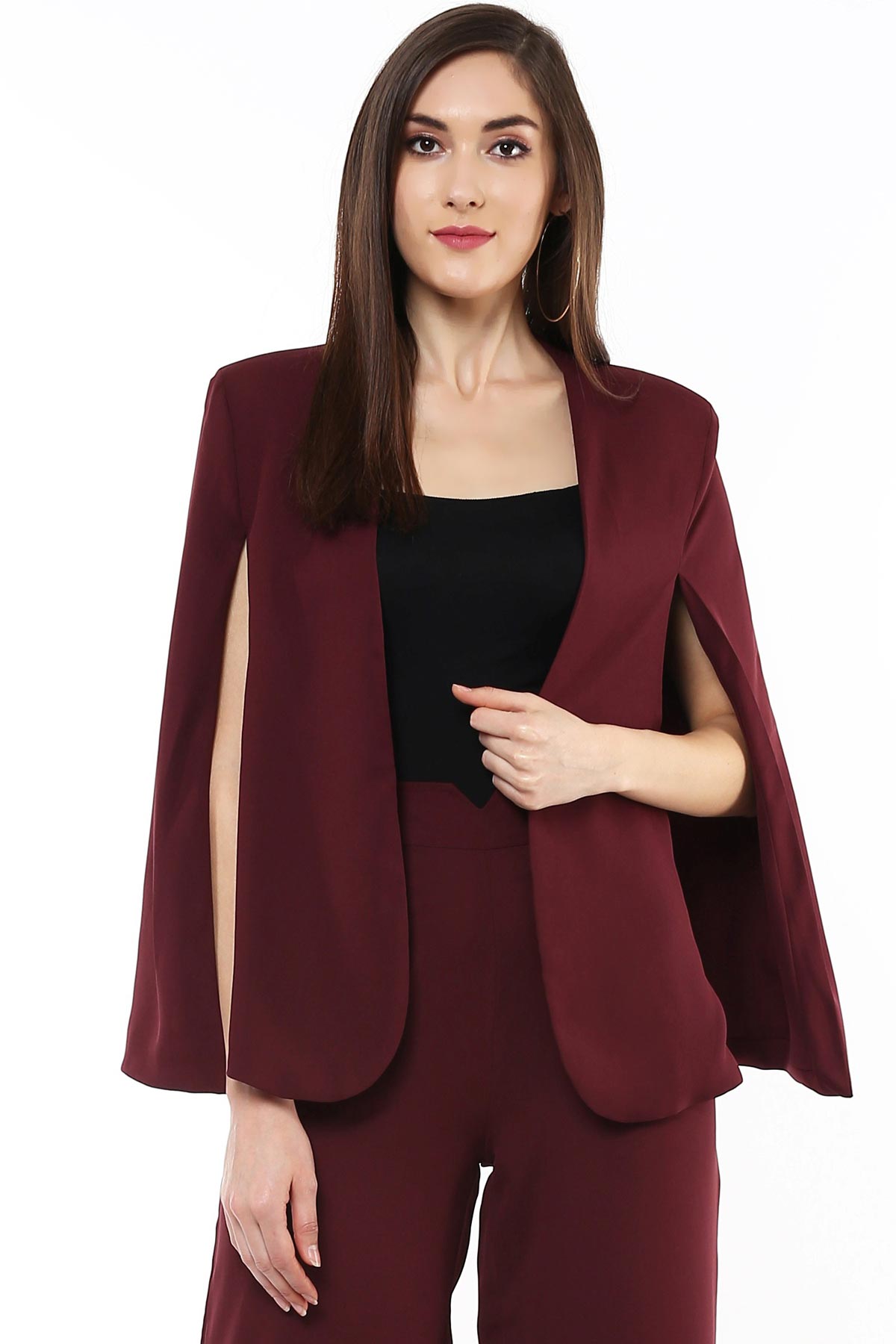 Women's Maroon Cape Jacket - SASSAFRAS