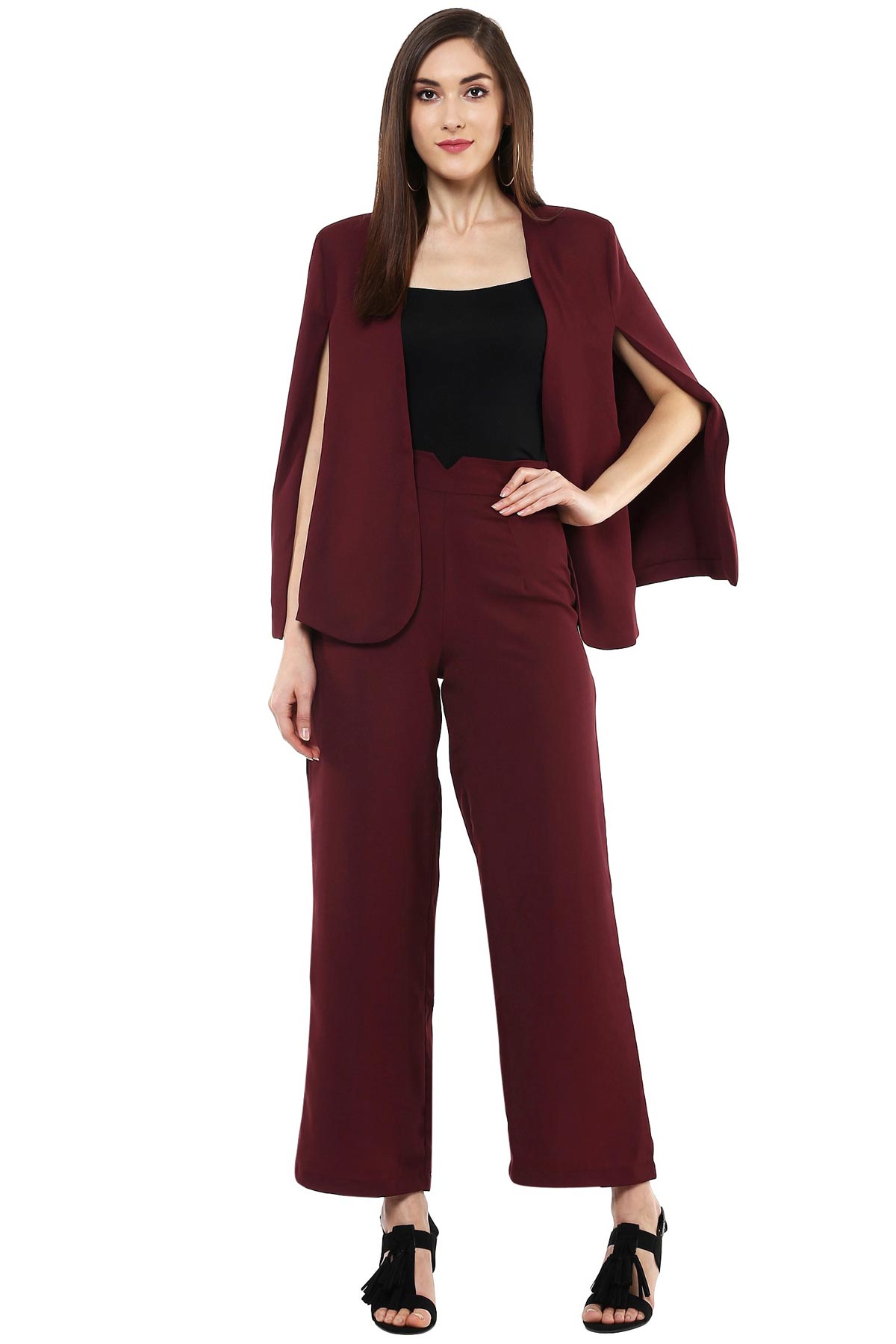 Women's Maroon Cape Jacket - SASSAFRAS