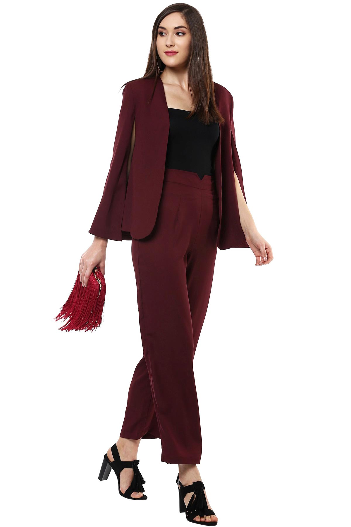 Women's Maroon Cape Jacket - SASSAFRAS