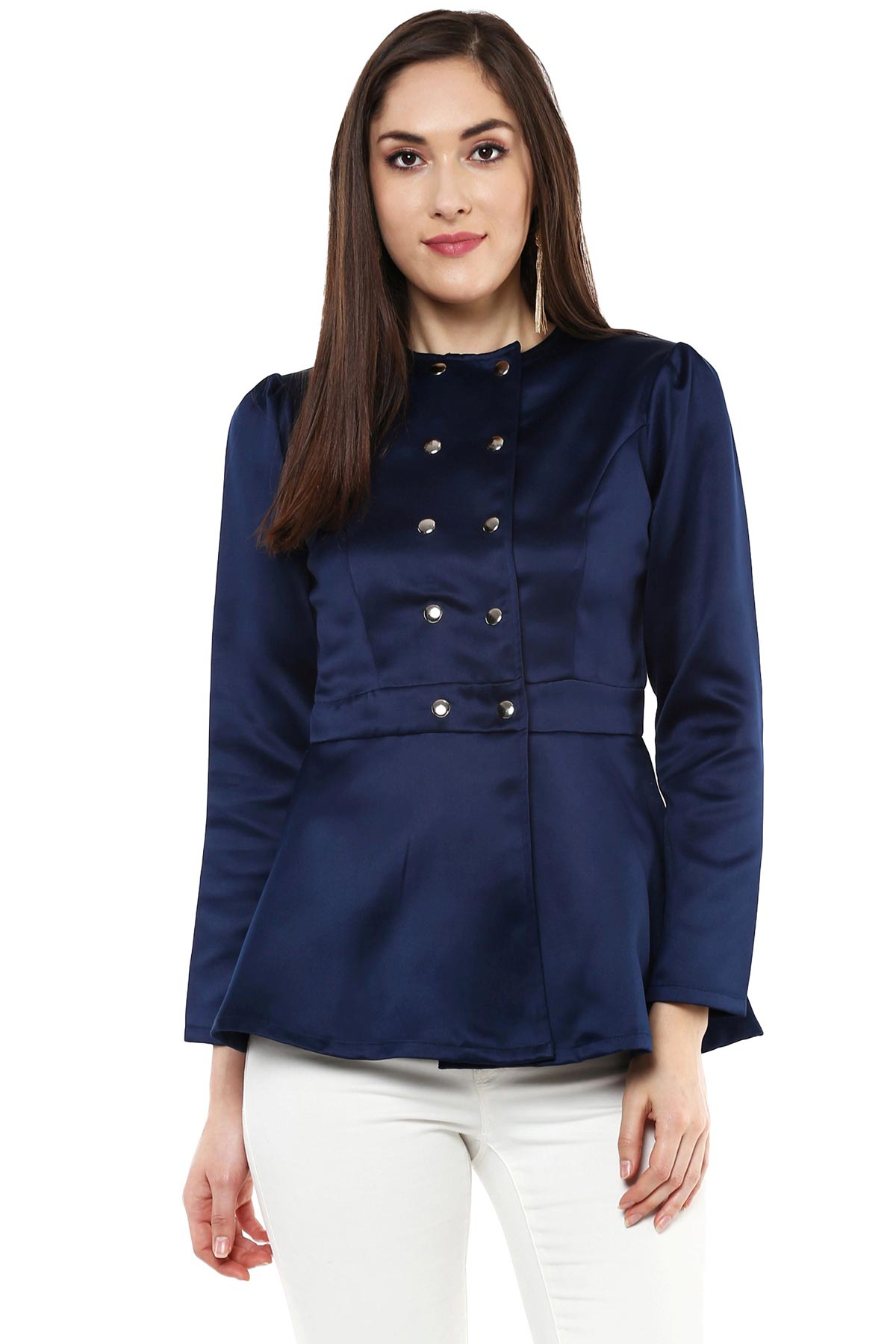 Women's Navy Double Breasted Jacket - SASSAFRAS