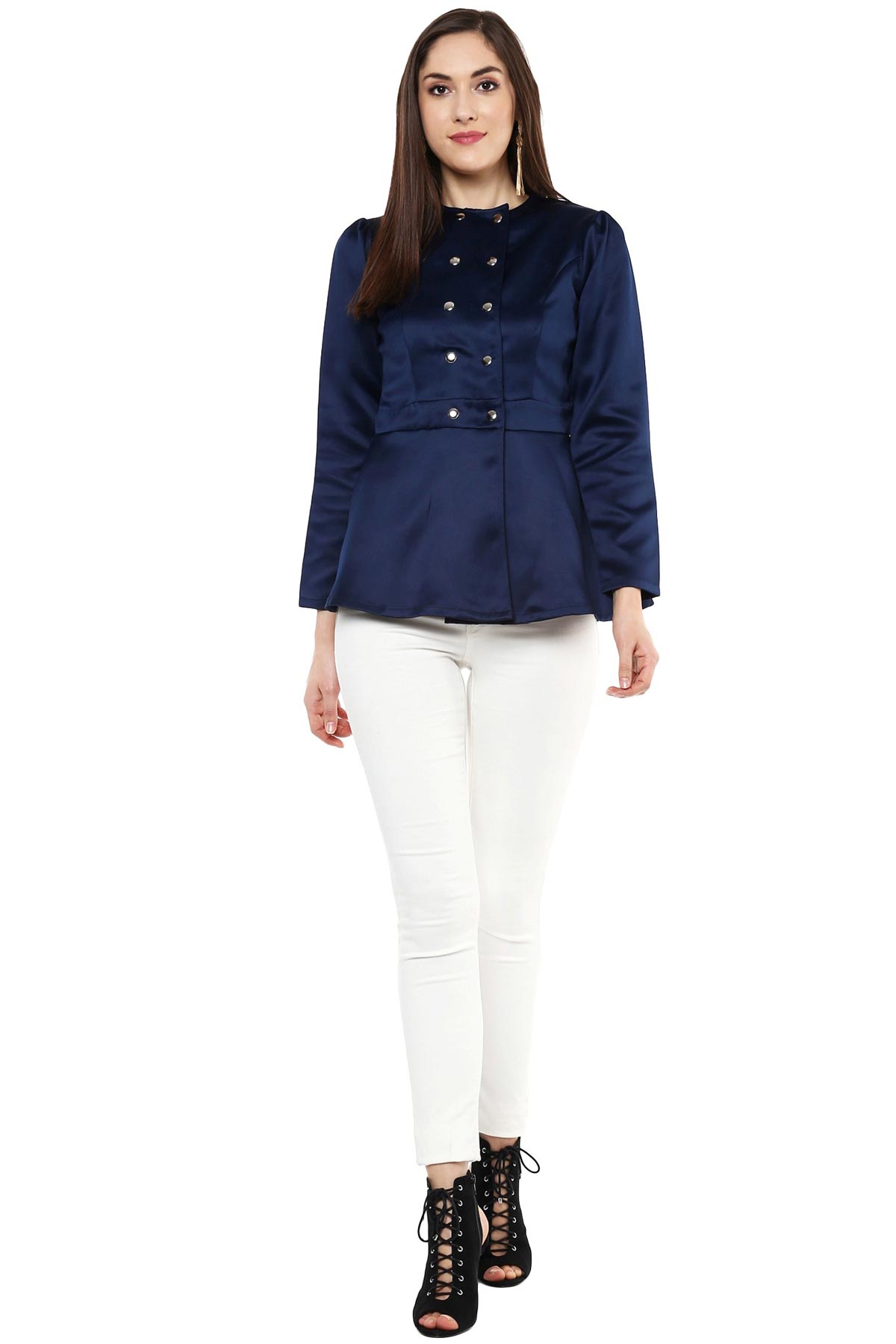 Women's Navy Double Breasted Jacket - SASSAFRAS