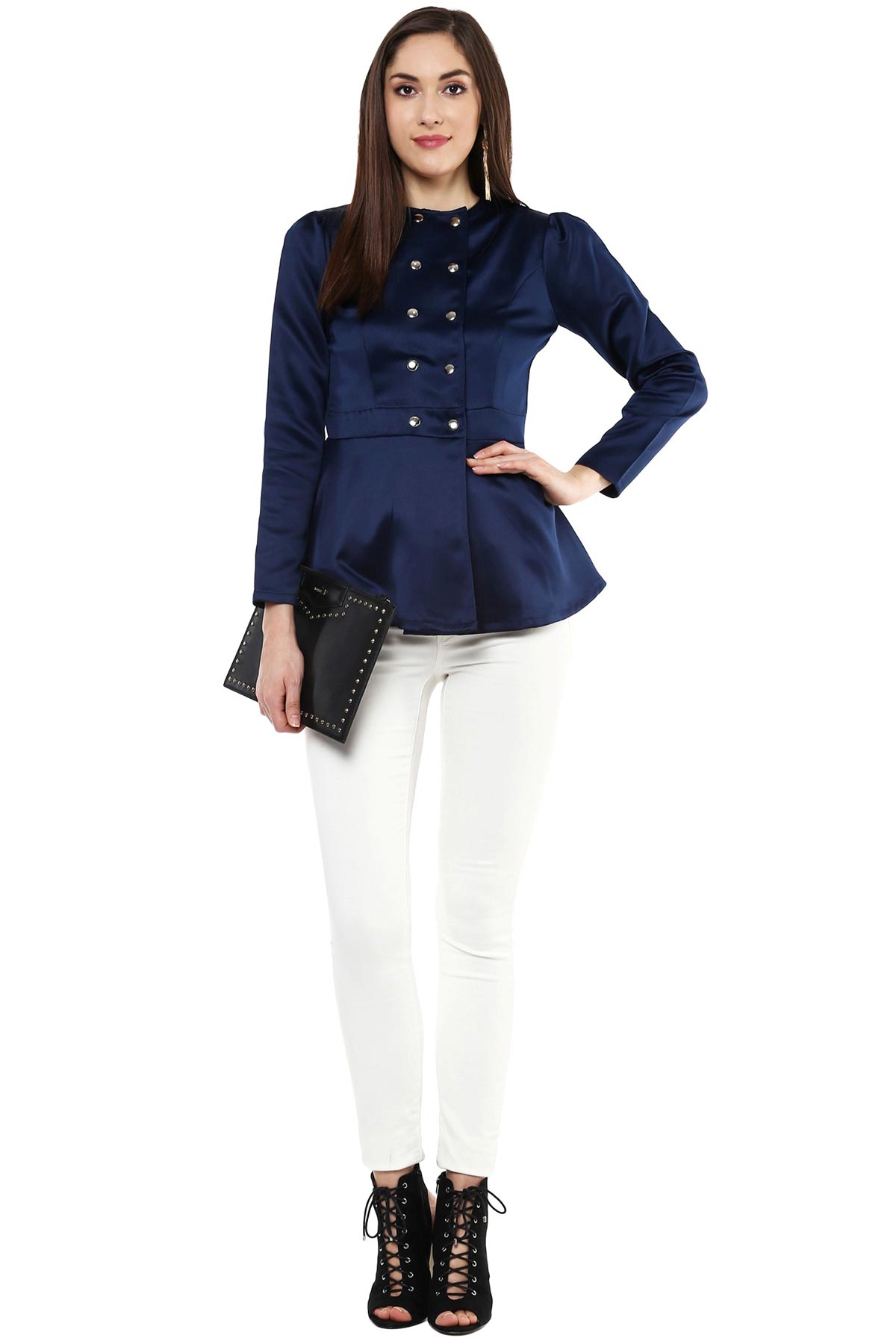 Women's Navy Double Breasted Jacket - SASSAFRAS