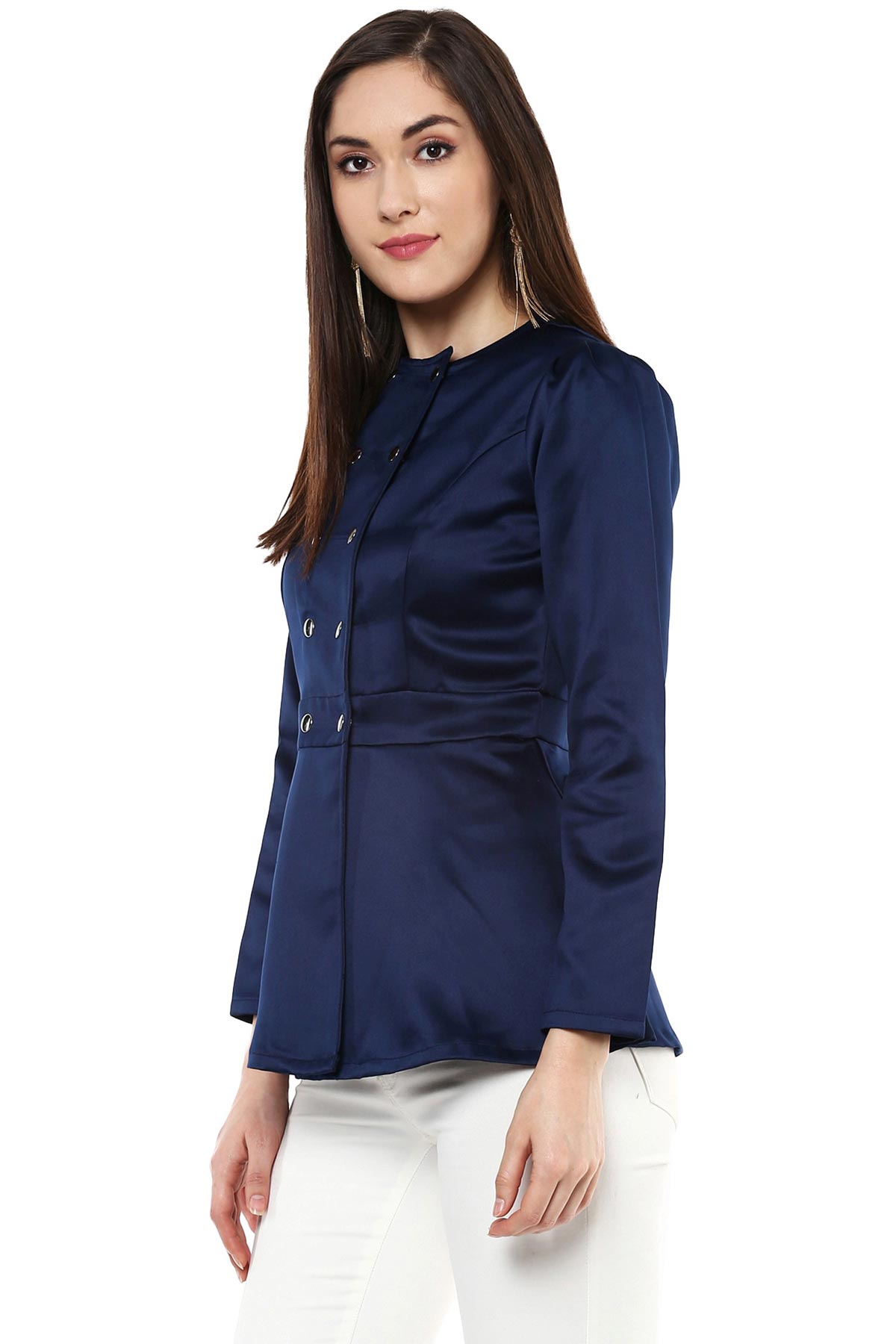 Women's Navy Double Breasted Jacket - SASSAFRAS