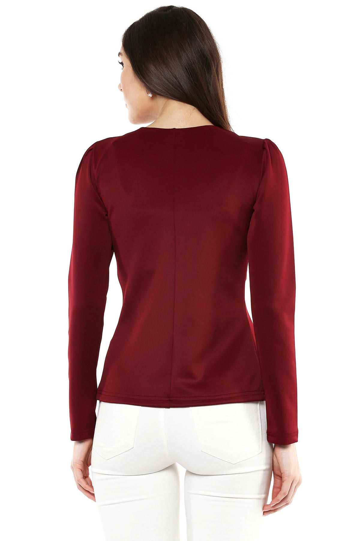 Women's Maroon Crystal Studded Jacket - SASSAFRAS