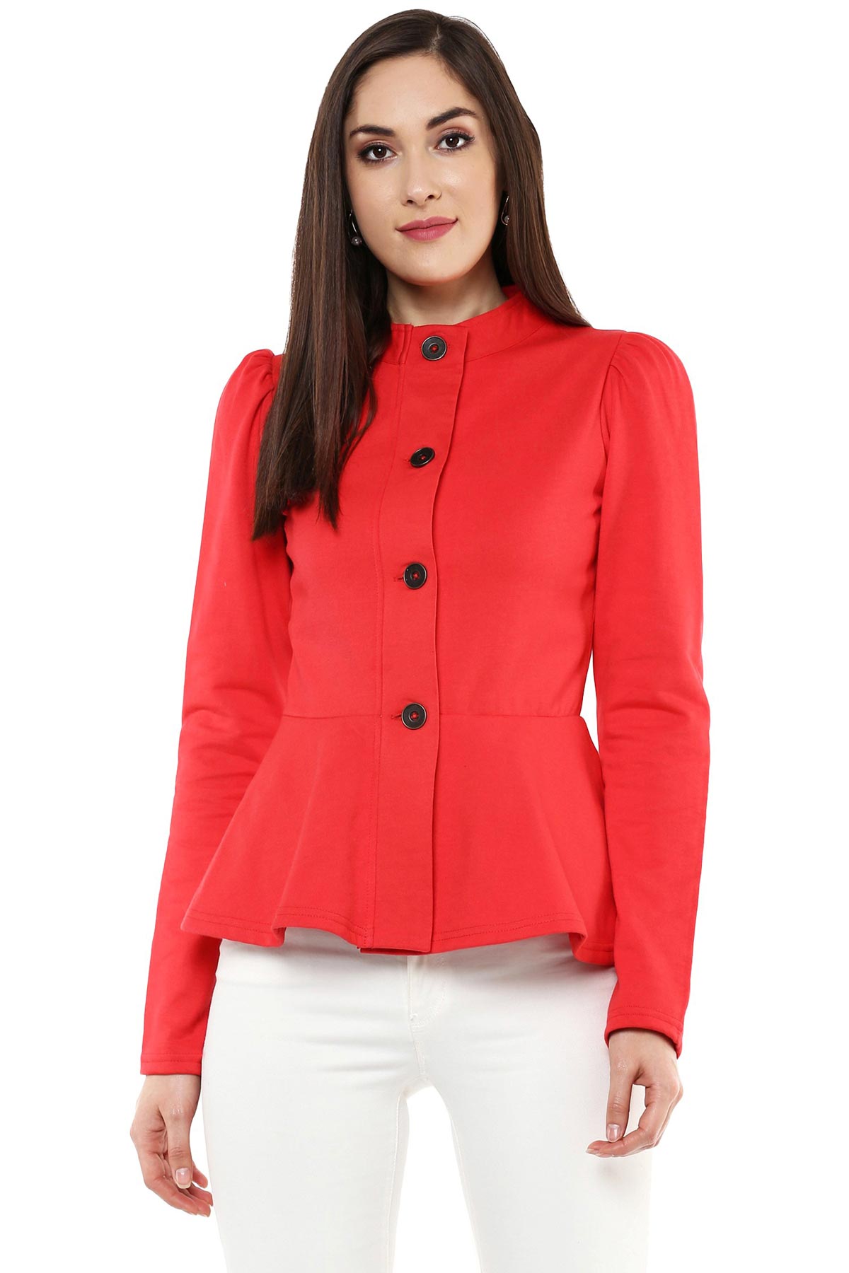 Women's Red Fleece Peplum Jacket - SASSAFRAS