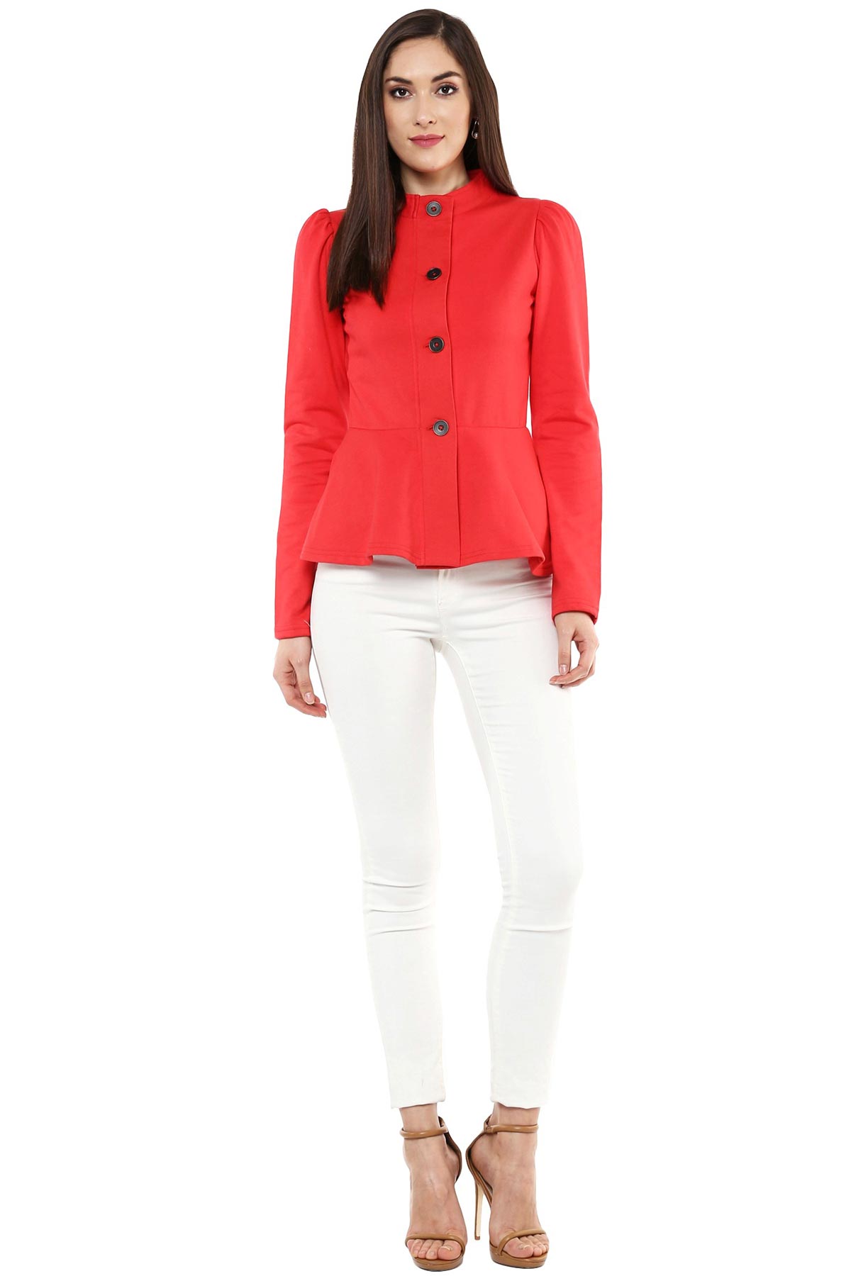 Women's Red Fleece Peplum Jacket - SASSAFRAS