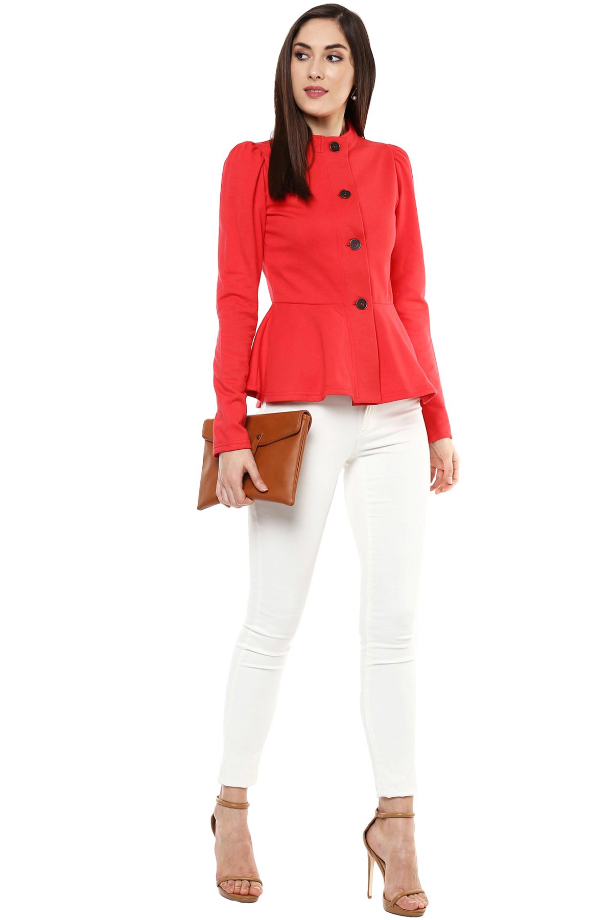 Women's Red Fleece Peplum Jacket - SASSAFRAS